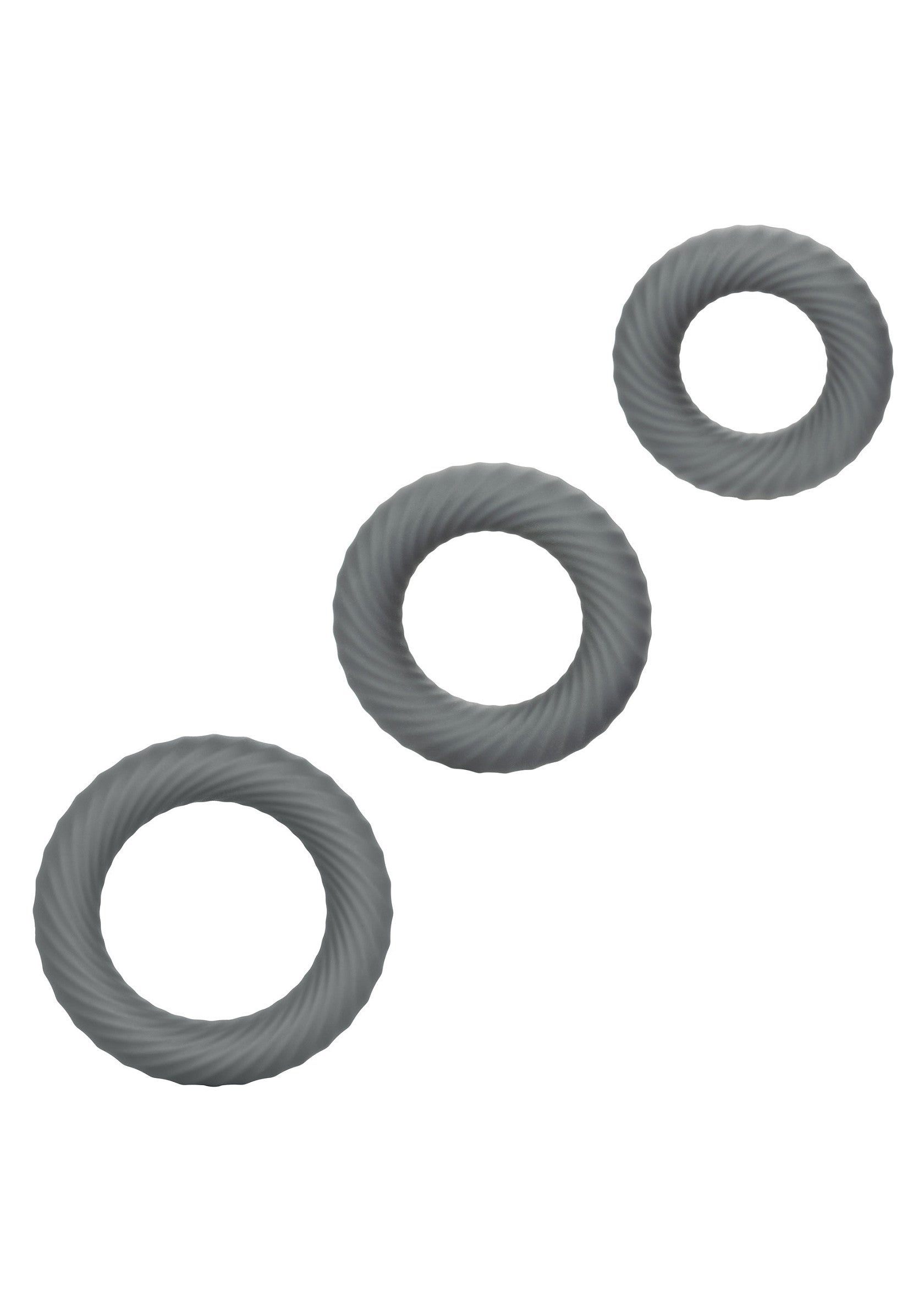 Anneaux texturés gris, ensemble de 3. Accessoires pour adultes discrets et élégants.; Grijze, gestructureerde ringen, set van 3. Discrete en stijlvolle accessoires voor volwassenen.; Grey textured rings, set of 3. Discreet and stylish adult accessories.