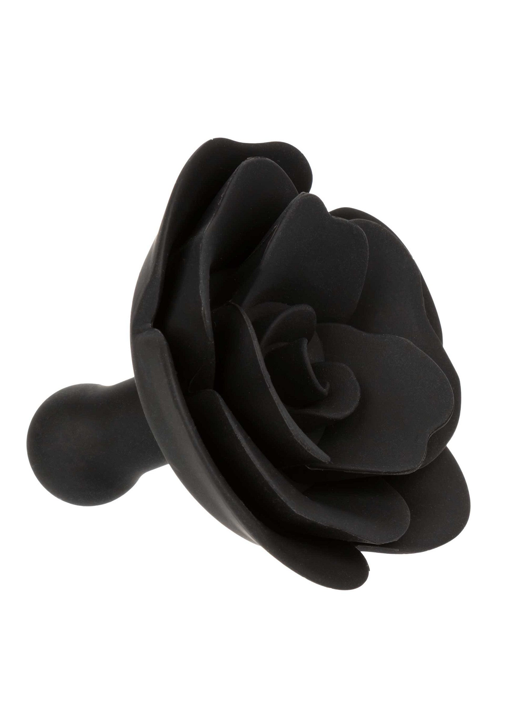 Plug anal en forme de rose noire pour le plaisir solitaire et l'exploration du corps.; Zwarte roosvormige anale plug voor solo plezier en lichaamsonderzoek.; Black rose-shaped anal plug for solo pleasure and body exploration.