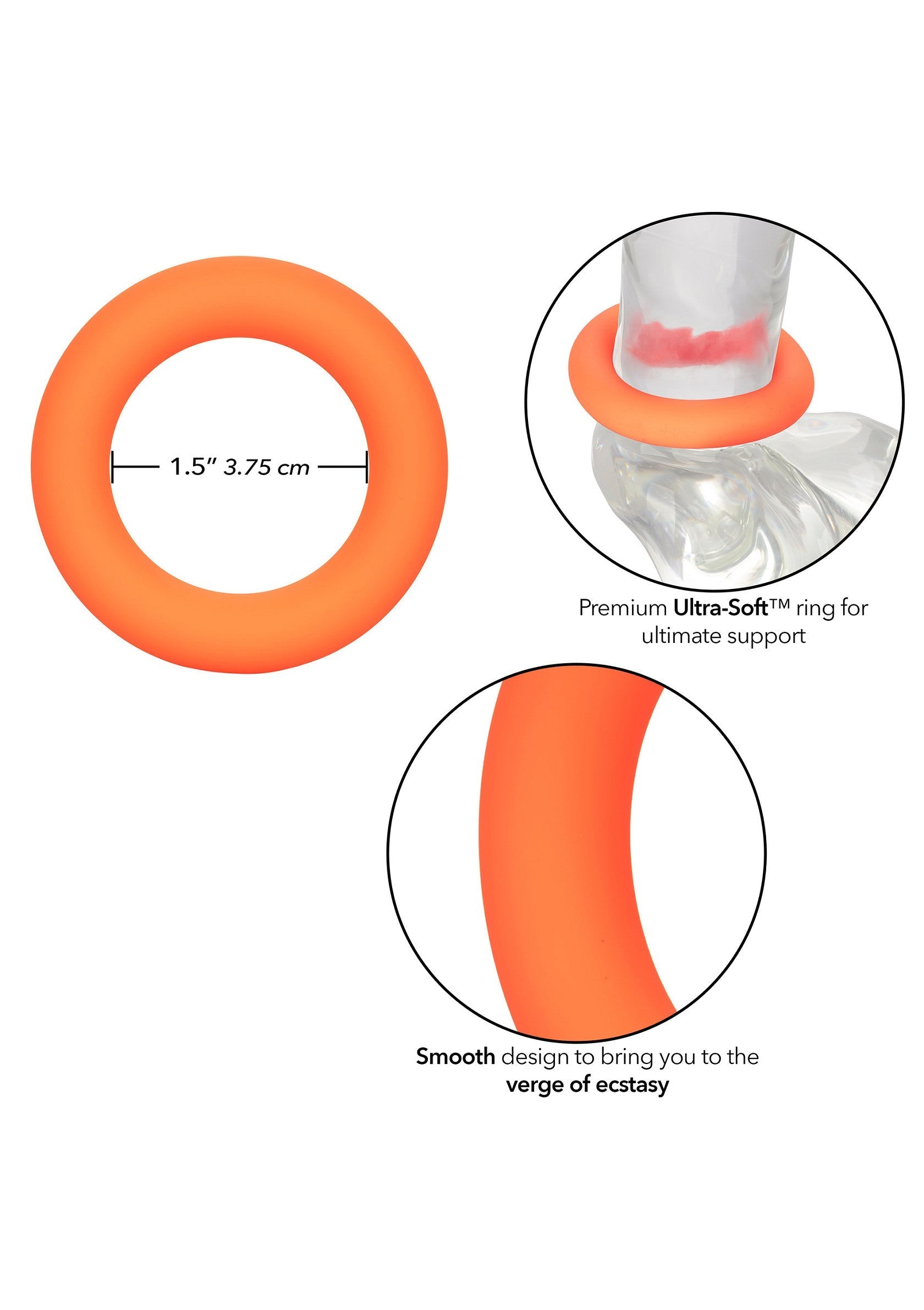 Anneau vibrant orange Ultra-Soft™ pour un soutien ultime et une stimulation intense.; Oranje Ultra-Soft™ vibrerende ring voor ultieme ondersteuning en intense stimulatie.; Orange Ultra-Soft™ vibrating ring for ultimate support and intense stimulation.