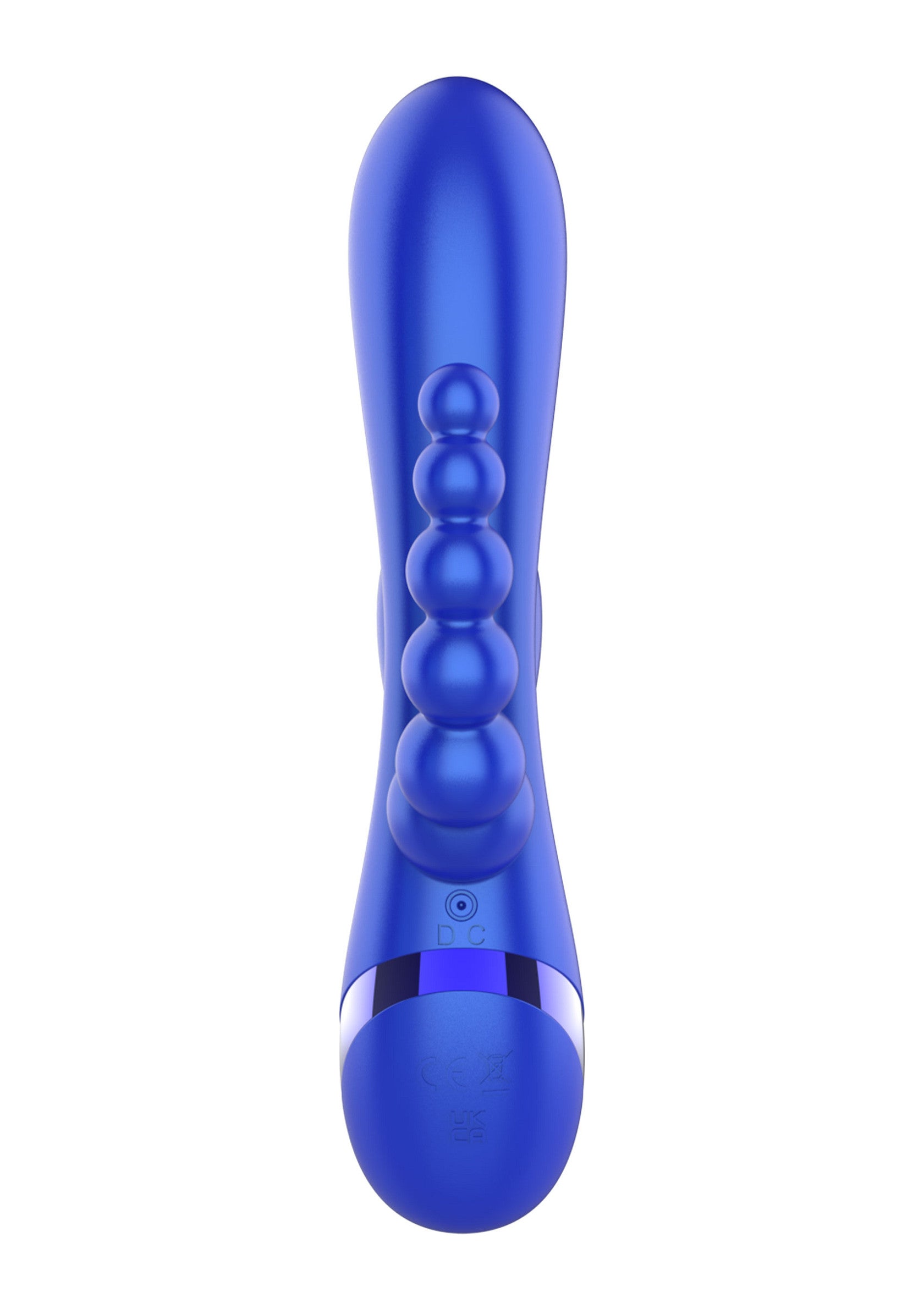 Vibromasseur bleu vibrant avec perles pour le plaisir intime.; Vibrerende blauwe vibrator met parels voor intiem plezier.; Vibrating blue vibrator with beads for intimate pleasure.