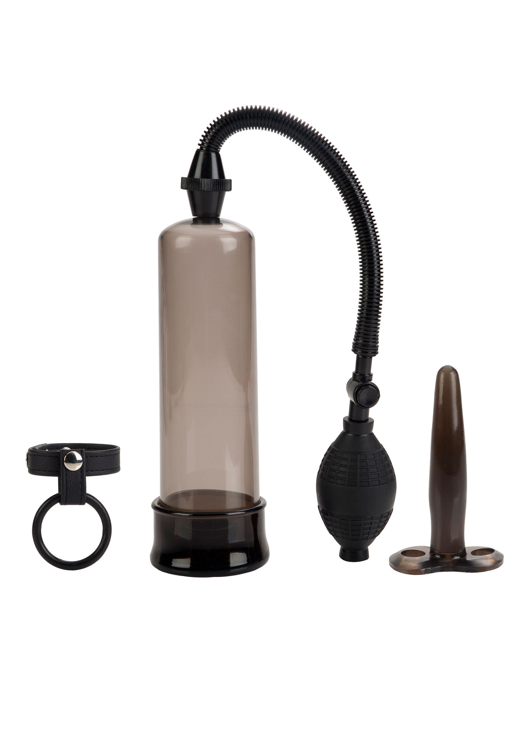 Kit d'amélioration masculine : pompe, anneau, plug anal. Pour le plaisir et la confiance.; Mannelijke verbeteringsset: pomp, ring, anale plug. Voor plezier en zelfvertrouwen.; Male enhancement kit: pump, ring, anal plug. For pleasure and confidence.