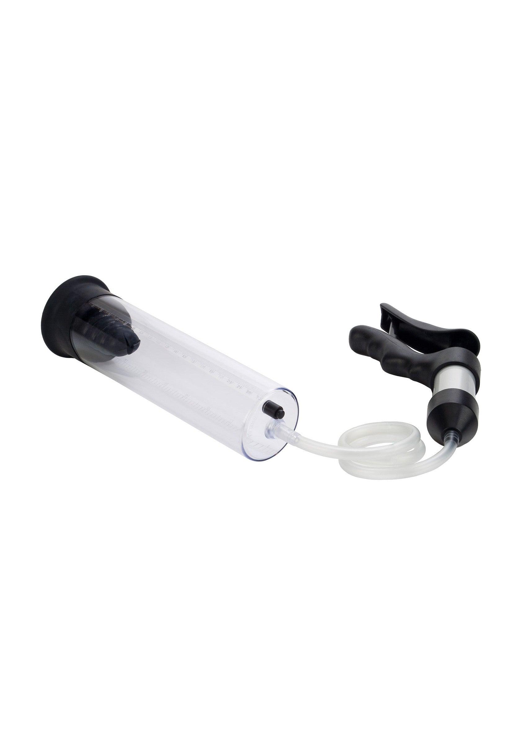 Pompe à pénis cylindrique transparente avec poignée pour le vide.; Transparante cilindervormige penis pomp met handvat voor het vacuüm.; Transparent cylindrical penis pump with handle for vacuum.