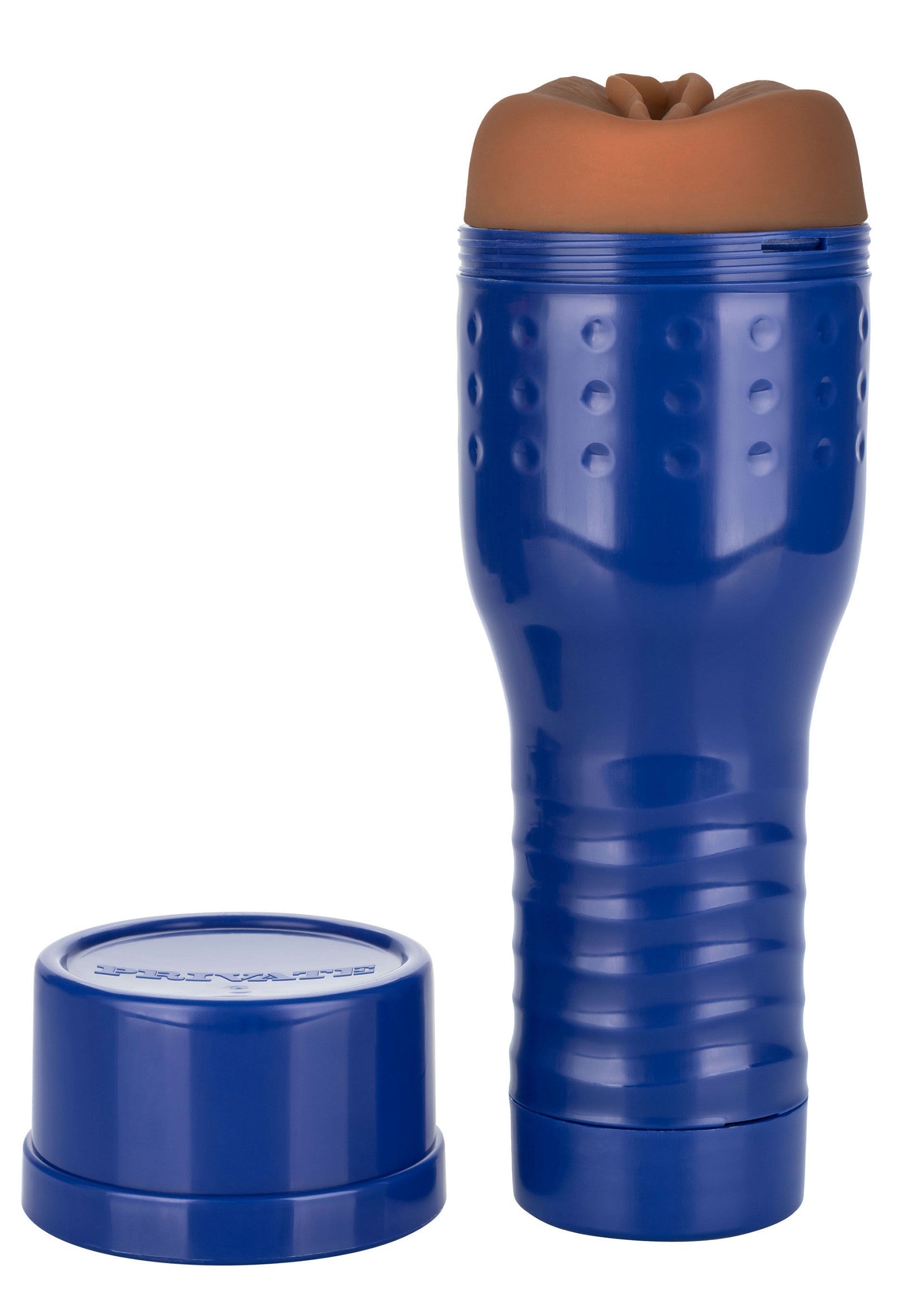 Godemichet réaliste bleu pour homme, avec couvercle. Plaisir garanti!; Blauwe realistische masturbator voor mannen, met deksel. Gegarandeerd plezier!; Blue realistic male masturbator, with lid. Guaranteed pleasure!