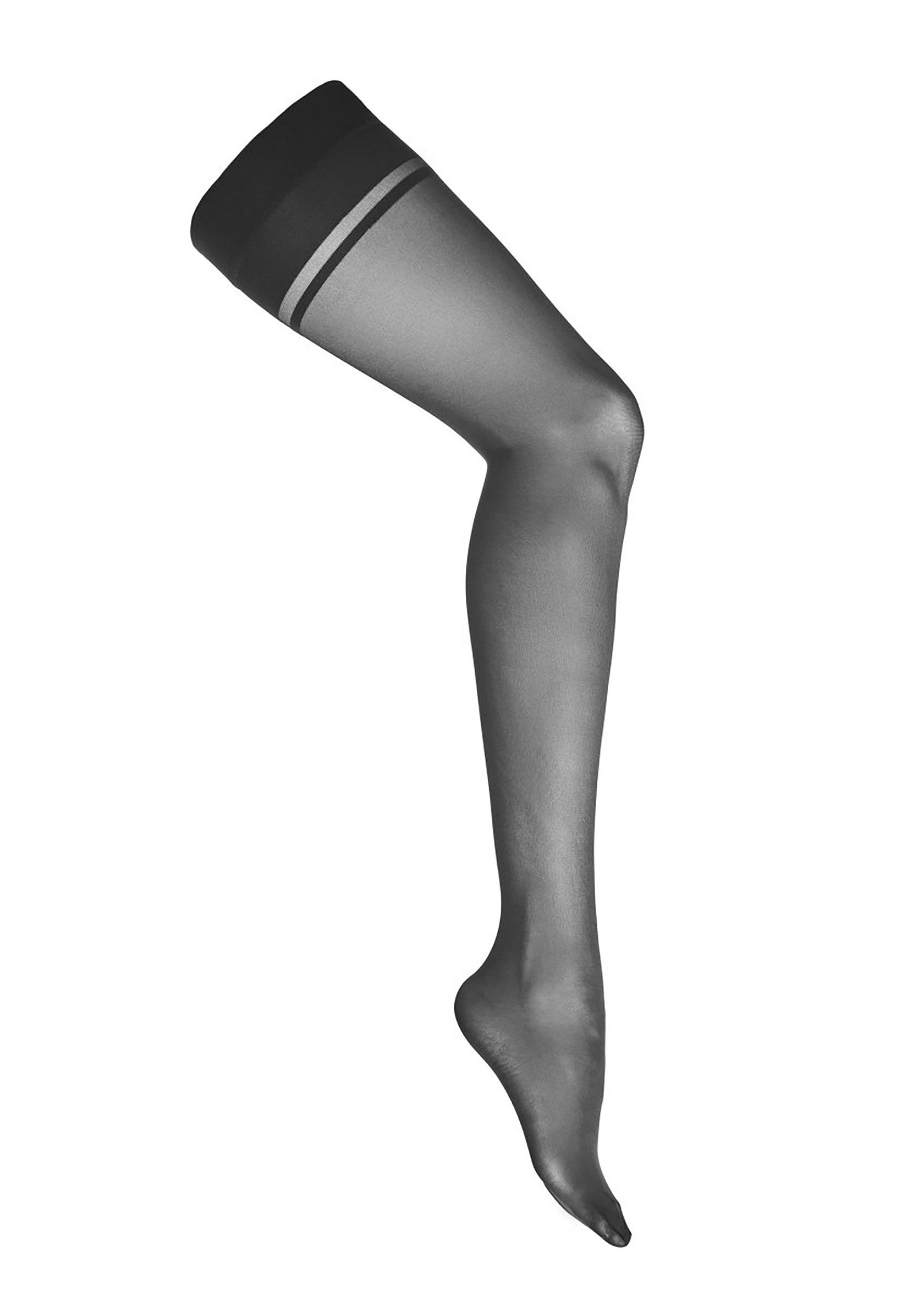 Bas autofixants élégants avec bande de maintien pour un look sophistiqué et un confort optimal. ; Elegante zelfophoudende kousen met boord voor een verfijnde look en optimaal comfort.; Elegant hold-ups with a stay-up band for a sophisticated look and optimal comfort.