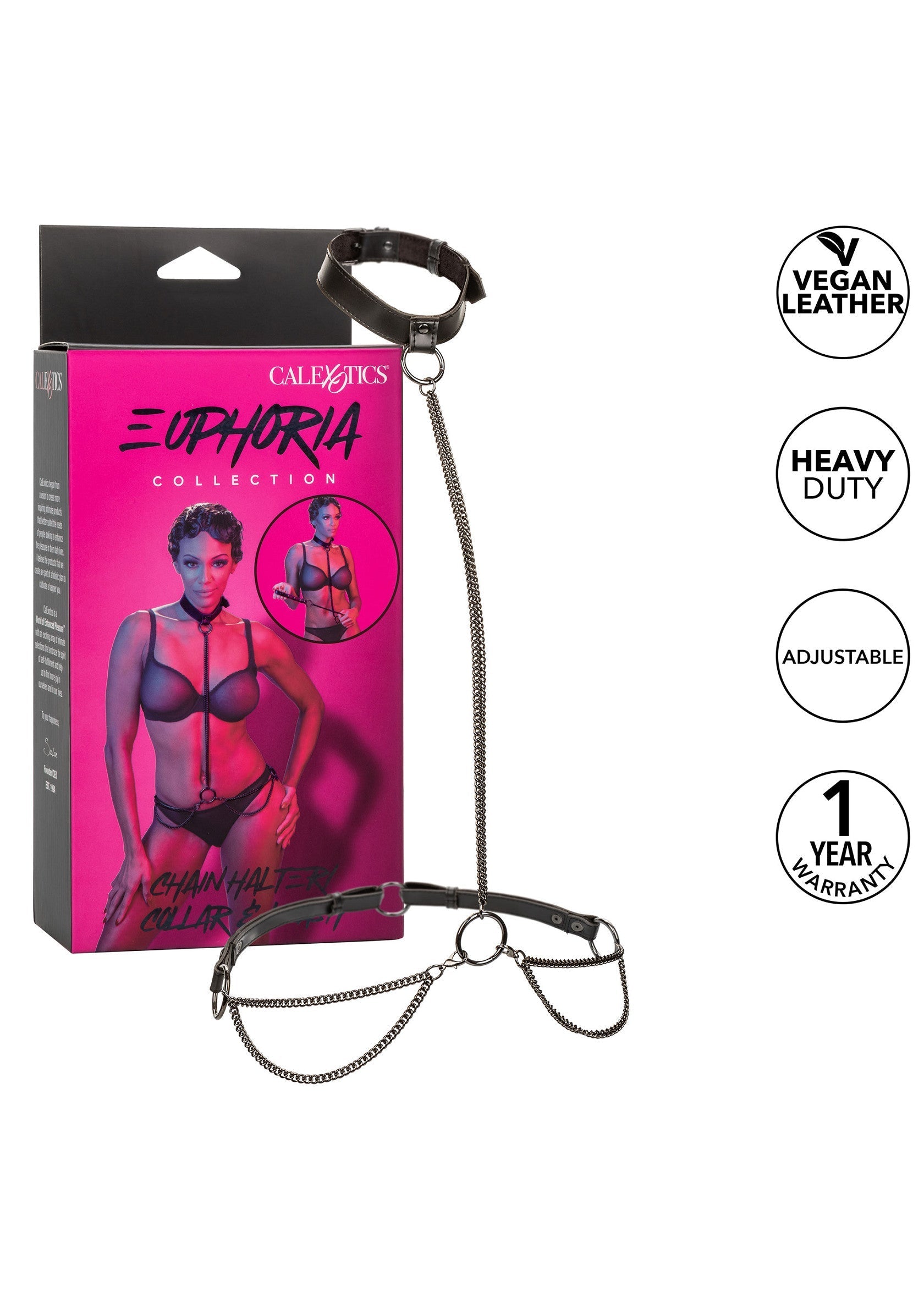 Harnais de corps Calexotics Euphoria Collection. En cuir vegan, ajustable et résistant. Garantie 1 an.; Calexotics Euphoria collectie body harnas. Vegan leer, verstelbaar en zware kwaliteit. 1 jaar garantie.; Calexotics Euphoria Collection body harness. Vegan leather, adjustable, and heavy duty. 1 year warranty.