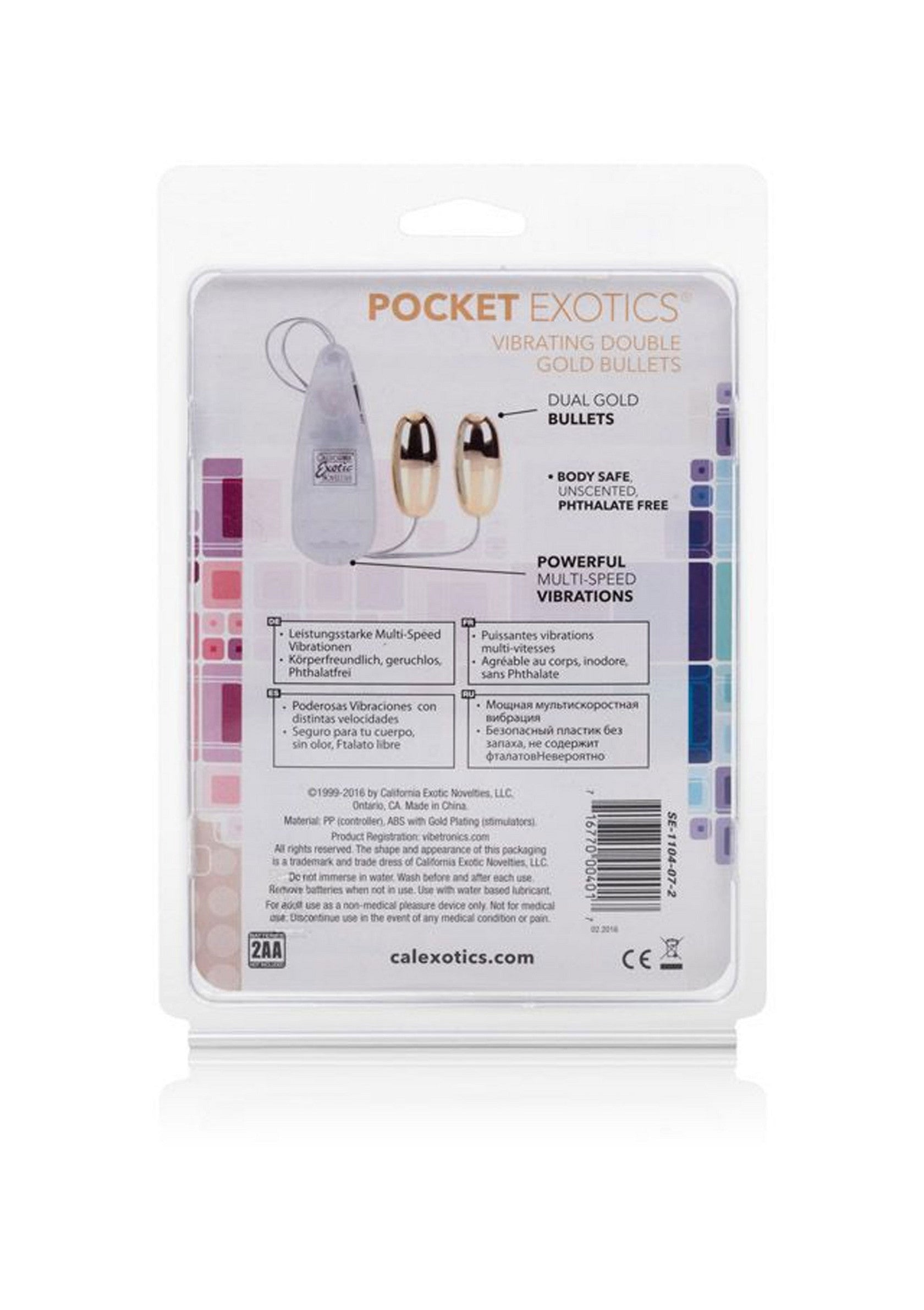 Pocket Exotics Double Gold Bullets vibrants : plaisir intense, sûr et sans phtalates. Découvrez le luxe ultime !; Pocket Exotics Vibrating Double Gold Bullets: intense plezier, veilig en ftalaatvrij. Ervaar ultieme luxe!; Pocket Exotics Vibrating Double Gold Bullets: Intense pleasure, safe and phthalate-free. Experience ultimate luxury!
