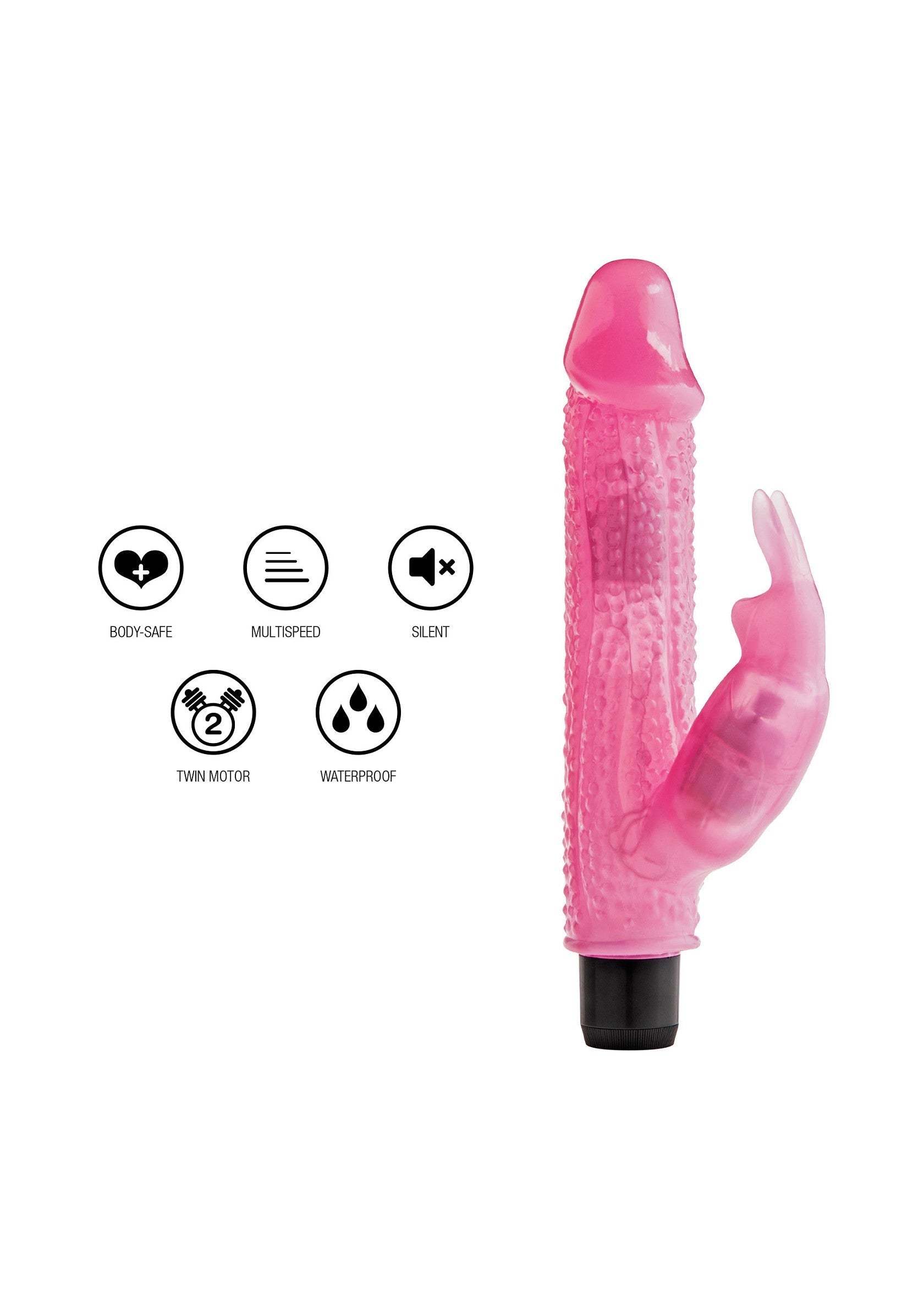 Vibromasseur rose pour femme, double moteur, étanche, sûr pour le corps et silencieux. Plaisir garanti!; Roze vibrator voor vrouwen, dubbele motor, waterdicht, veilig voor het lichaam en stil. Gegarandeerd plezier!; Pink vibrator for women, dual motor, waterproof, body-safe and silent. Guaranteed pleasure!
