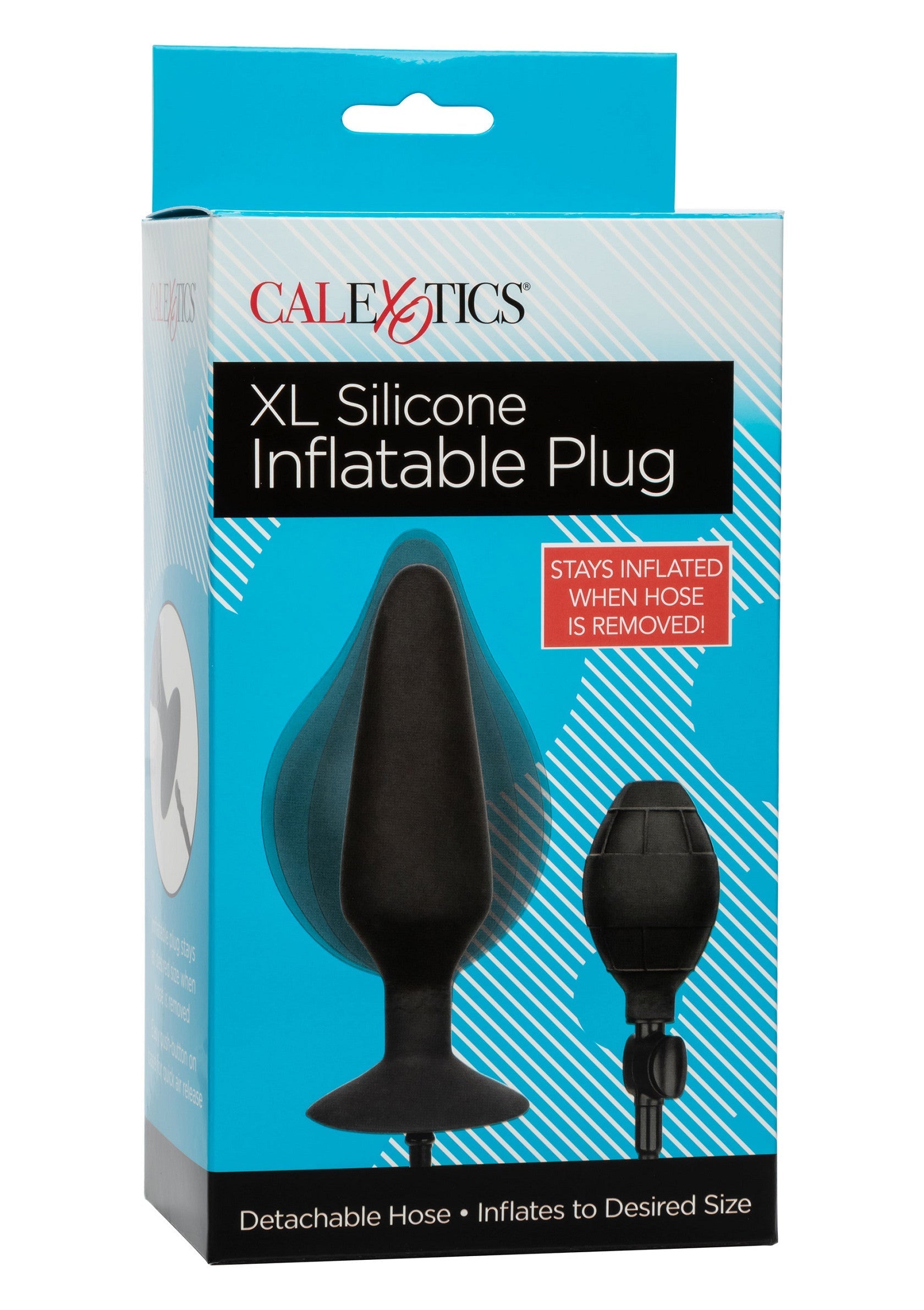 Plug gonflable XL en silicone CalExotics. Gonflez-le à la taille désirée et profitez de sensations uniques. Tuyau détachable.; CalExotics XL siliconen opblaasbare plug. Blaas op tot de gewenste grootte en geniet van unieke sensaties. Afneembare slang.; CalExotics XL silicone inflatable plug. Inflate to desired size and enjoy unique sensations. Detachable hose.