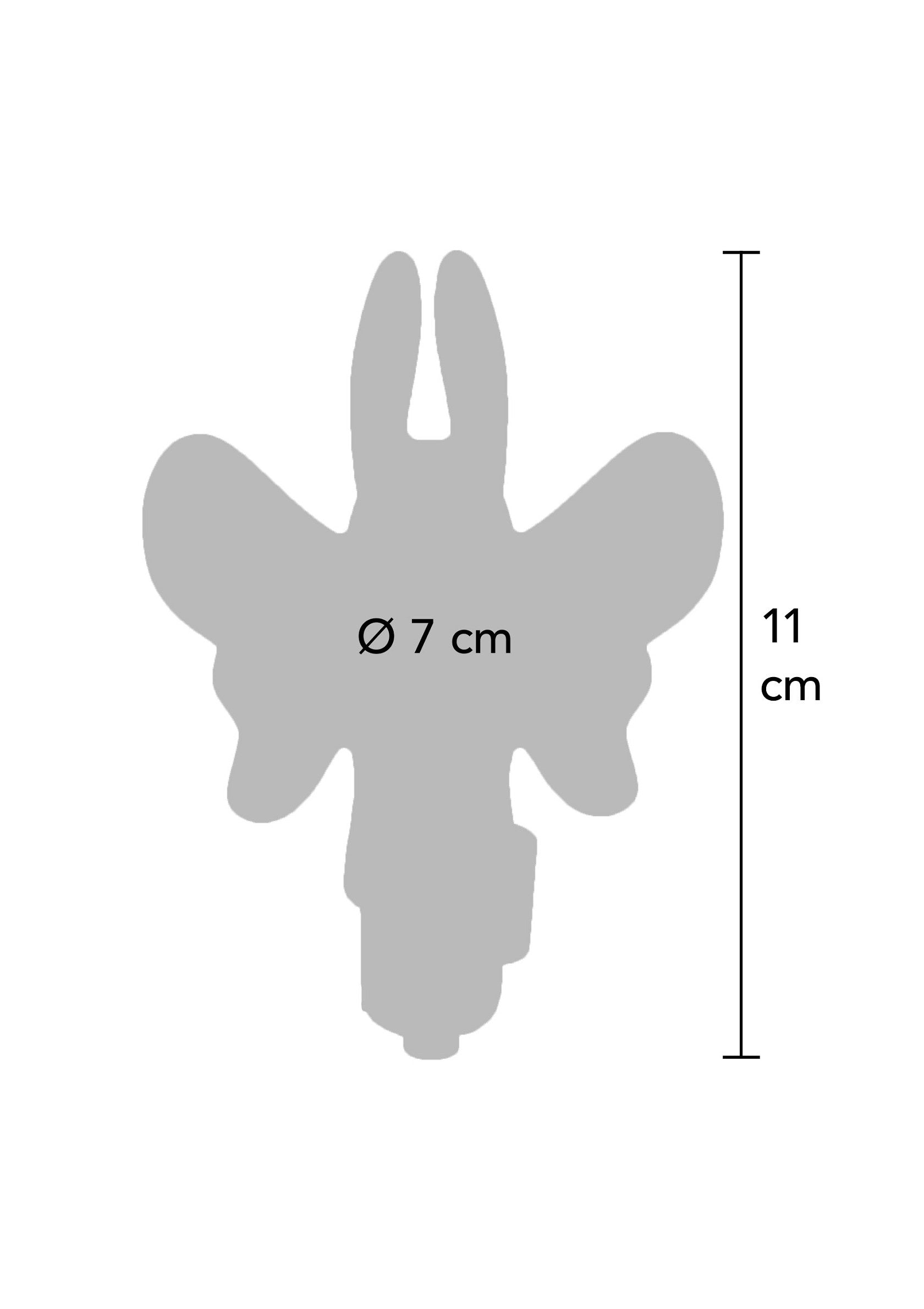 Dimension d'un article : forme de lapin de 7cm de diamètre et 11cm de hauteur.; Afmetingen van een item: konijnvorm van 7 cm in diameter en 11 cm hoog.; Dimensions of an item: rabbit shape 7cm in diameter and 11cm high.