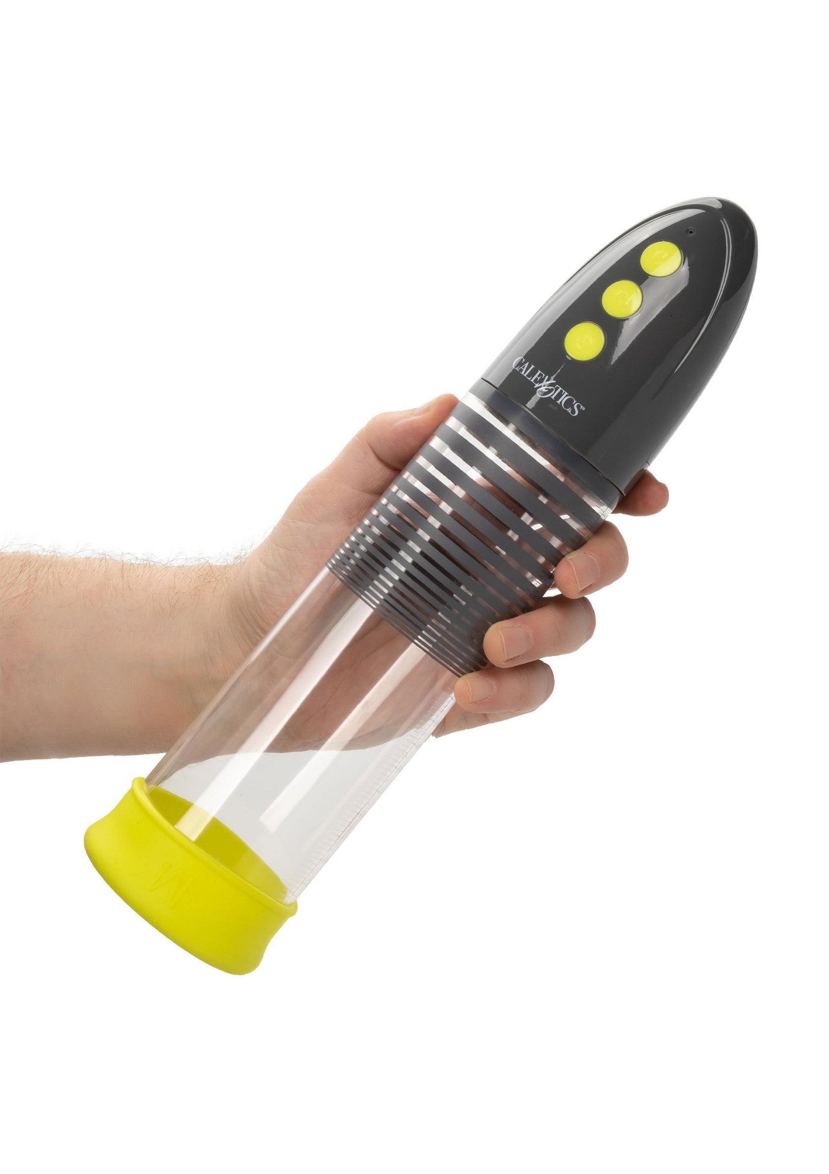 Pompe pénienne électrique Calexotics pour un plaisir intense et une expérience unique.; Calexotics elektrische penis pomp voor intense plezier en een unieke ervaring.; Calexotics electric penis pump for intense pleasure and a unique experience.