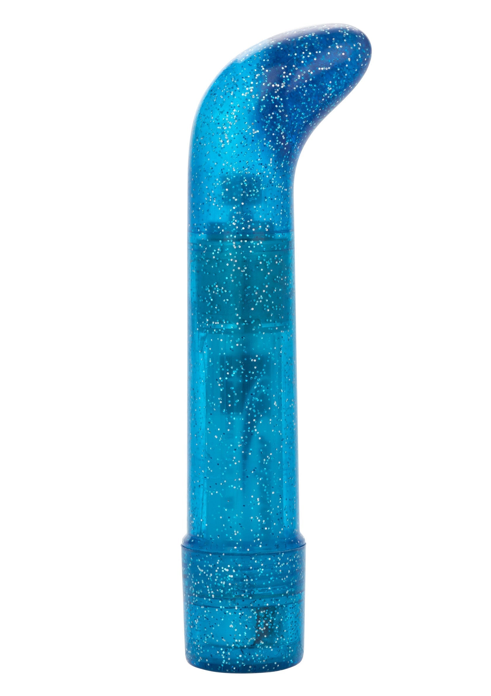 Vibromasseur point G bleu scintillant pour des sensations intenses et ciblées.; Glitter blauwe G-spot vibrator voor intense en gerichte sensaties.; Sparkly blue G-spot vibrator for intense and targeted sensations.