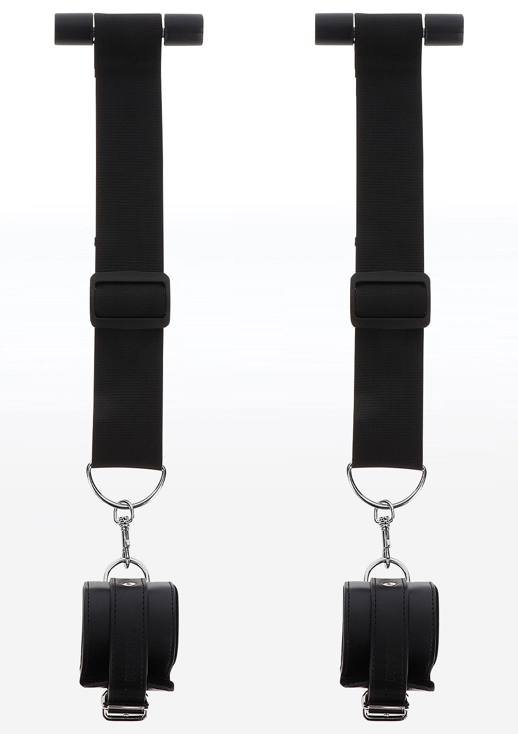 Menottes de porte en cuir noir pour jeux coquins. Ajustables, faciles à installer et à ranger. Explorez le plaisir sans limites !; Zwarte lederen deurboeien voor speelse spelletjes. Verstelbaar, eenvoudig te installeren en op te bergen. Ontdek grenzeloos plezier!; Black leather door cuffs for playful games. Adjustable, easy to install and store. Explore boundless fun!