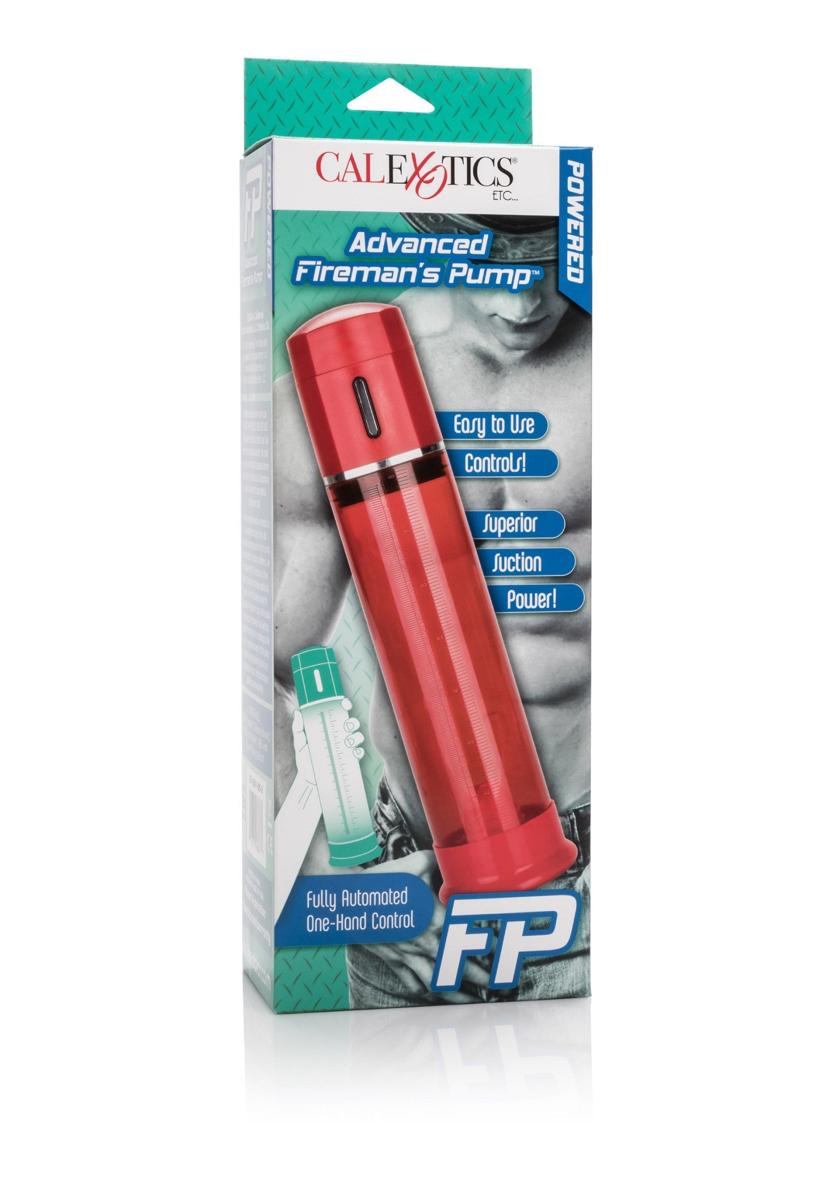Pompe pénienne CalExotics Advanced Fireman's Pump pour une expérience intense. Facile à utiliser et entièrement automatisée.; CalExotics Advanced Fireman's Pump penis pomp voor een intense ervaring. Eenvoudig te gebruiken en volledig geautomatiseerd.; CalExotics Advanced Fireman's Pump penis pump for an intense experience. Easy to use and fully automated.