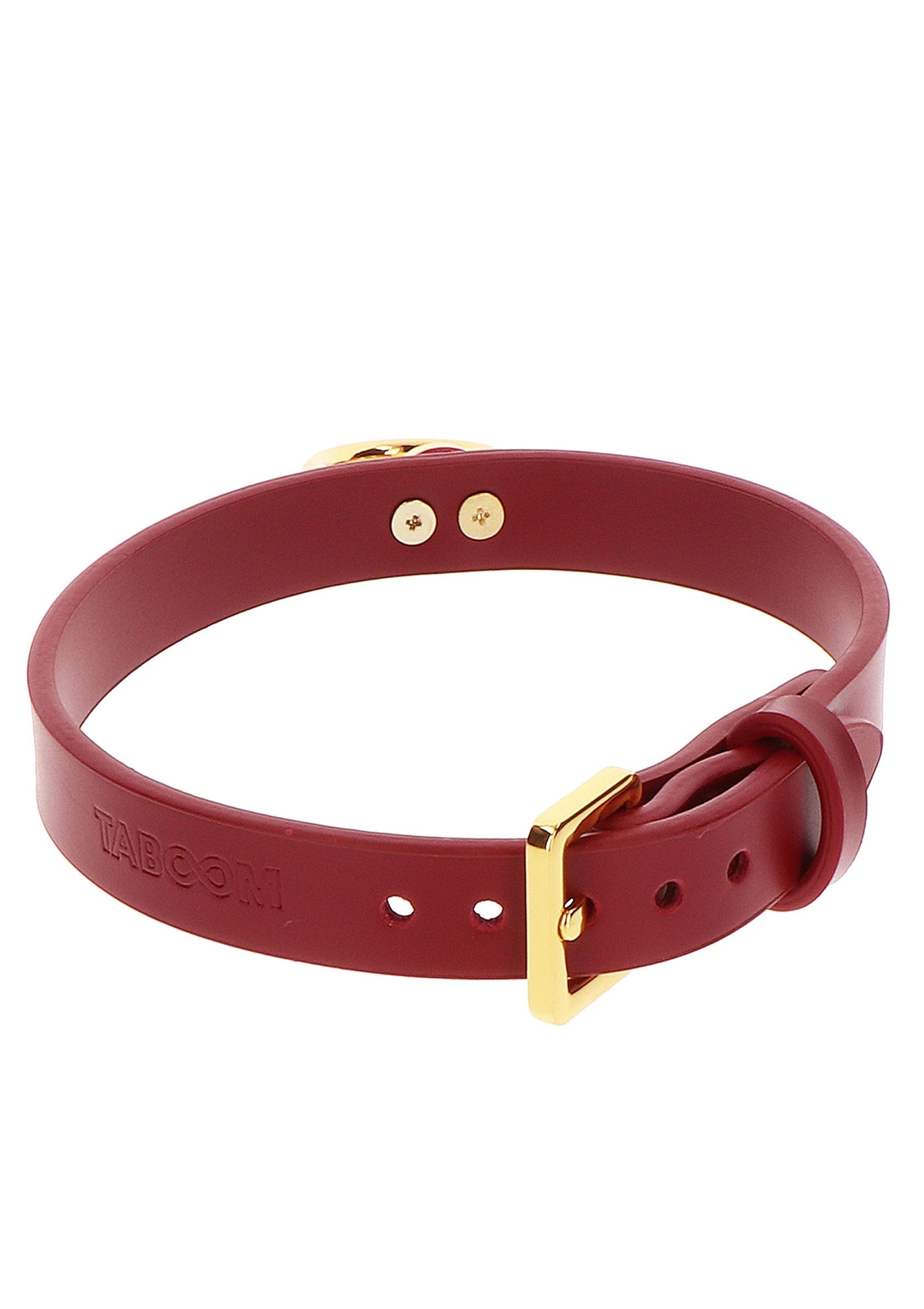 Collier rouge élégant avec boucle dorée pour chiens et chats. Accessoire de mode pour animaux.; Stijlvolle rode halsband met gouden gesp voor honden en katten. Modeaccessoire voor huisdieren.; Stylish red collar with gold buckle for dogs and cats. Fashion accessory for pets.