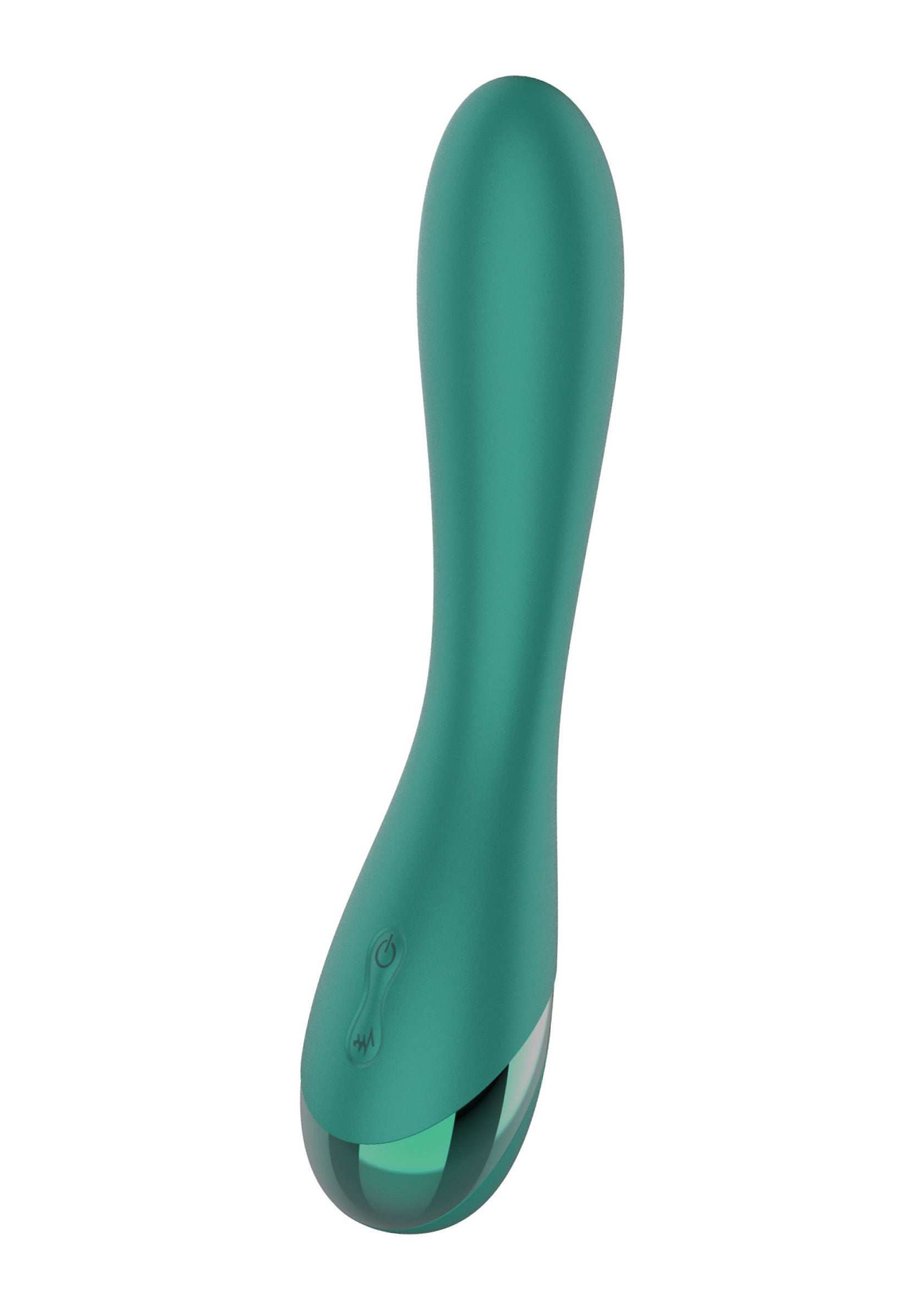 Vibromasseur incurvé vert d'eau pour le plaisir féminin, élégant et discret.; Teal groene gebogen vibrator voor vrouwelijk genot, elegant en discreet.; Teal green curved vibrator for feminine pleasure, elegant and discreet.