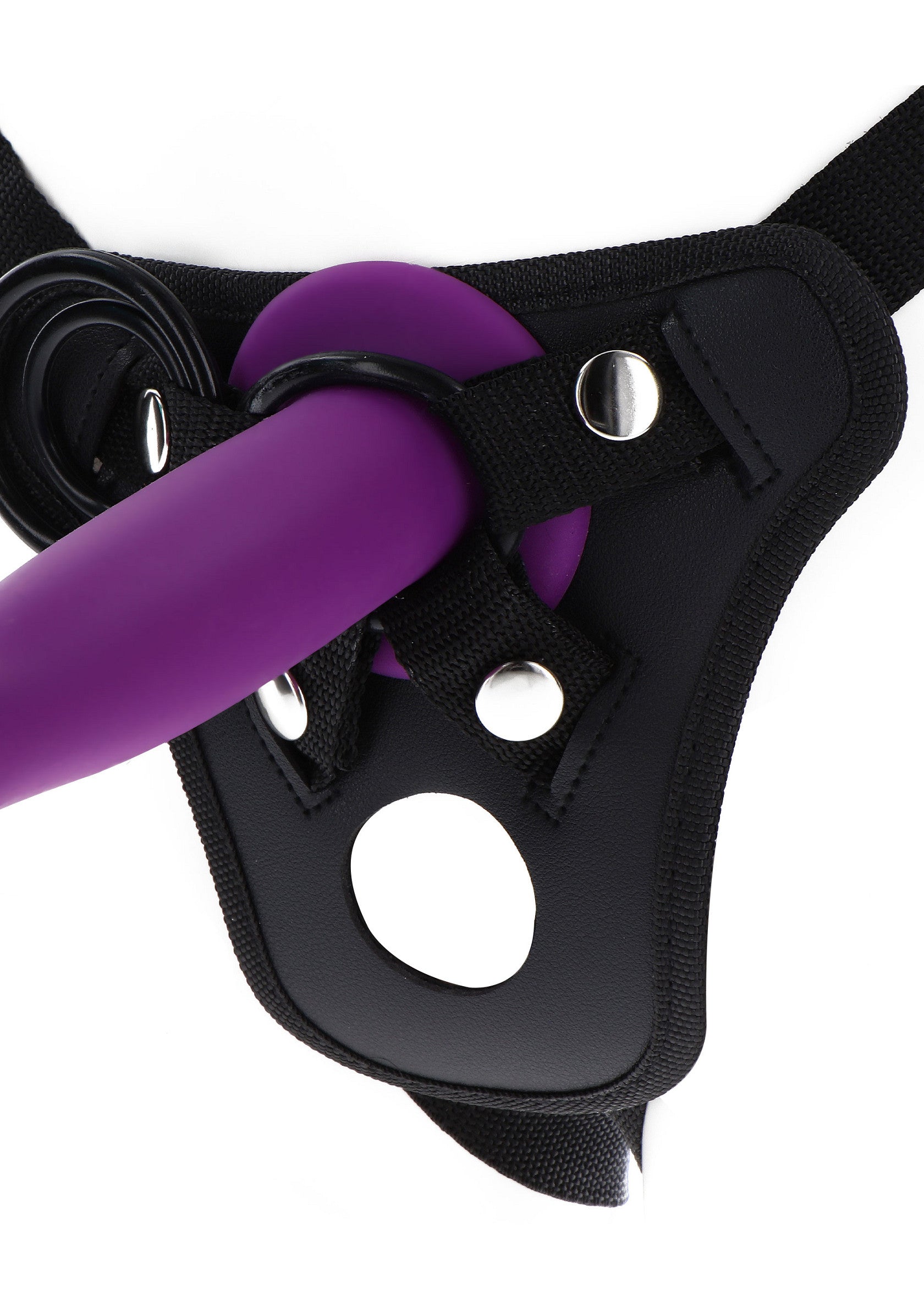 Harnais pour hommes avec gode vibrant violet. Explorez le plaisir avec cet accessoire ajustable et confortable.; Harnas voor mannen met paarse vibrerende dildo. Ontdek genot met dit verstelbare en comfortabele accessoire.; Men's harness with purple vibrating dildo. Explore pleasure with this adjustable and comfortable accessory.