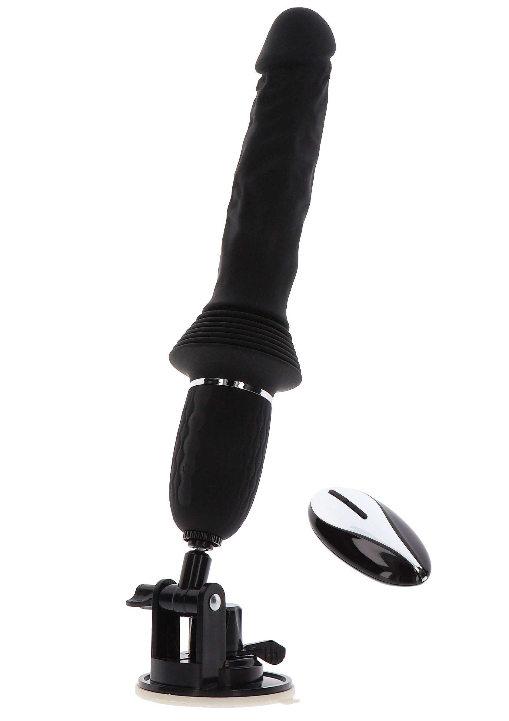 Gode réaliste noir avec télécommande sans fil pour une expérience intense et mains libres. Explorez le plaisir ultime!; Zwarte realistische dildo met draadloze afstandsbediening voor een intense, handsfree ervaring. Ontdek ultiem genot!; Black realistic dildo with wireless remote for an intense, hands-free experience. Explore ultimate pleasure!