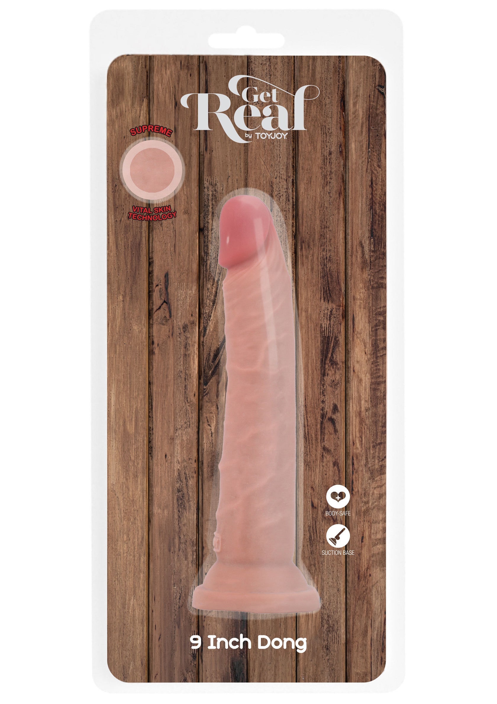 ToyJoy Get Real 9 Inch Dong - Plaisir réaliste garanti avec ce gode de 23 cm de long. Texturé pour un réalisme accru.; ToyJoy Get Real 9 Inch Dong - Realistisch plezier gegarandeerd met deze 23 cm lange dildo. Gestructureerd voor extra realisme.; ToyJoy Get Real 9 Inch Dong - Realistic pleasure guaranteed with this 9-inch long dildo. Textured for added realism.
