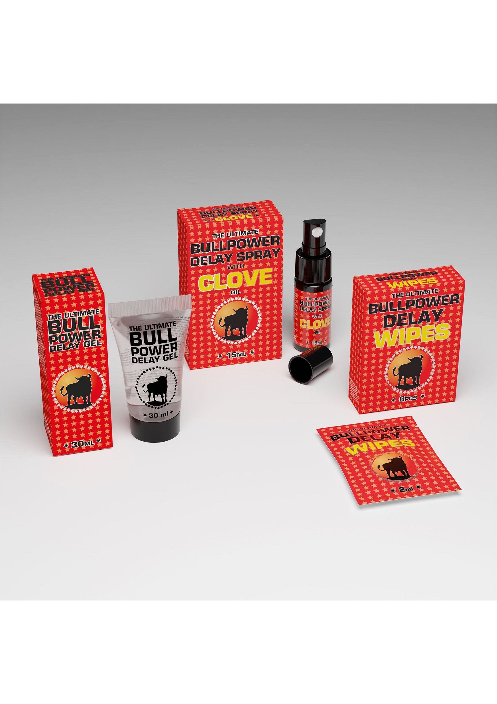 Bull Power, gamme de produits pour améliorer l'intimité et prolonger le plaisir.; Bull Power, assortiment producten om intimiteit te verbeteren en plezier te verlengen.; Bull Power, a range of products designed to enhance intimacy and prolong pleasure.