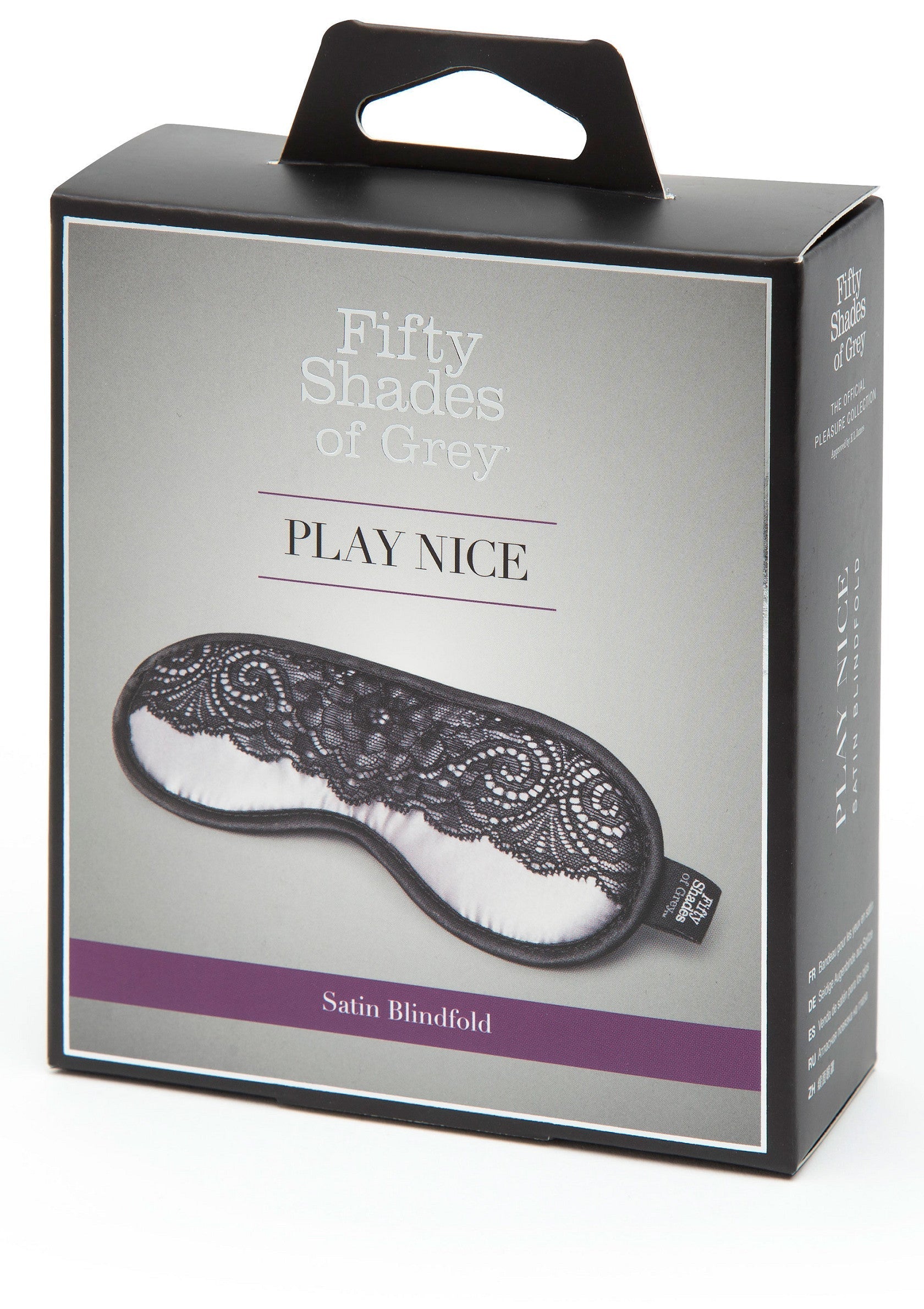 Fifty Shades of Grey Play Nice masque de sommeil en satin. Idéal pour un sommeil réparateur ou pour pimenter votre vie amoureuse.; Fifty Shades of Grey Play Nice satijnen blinddoek. Ideaal voor een goede nachtrust of om je liefdesleven wat pit te geven.; Fifty Shades of Grey Play Nice satin blindfold. Ideal for a good night's sleep or to spice up your love life.
