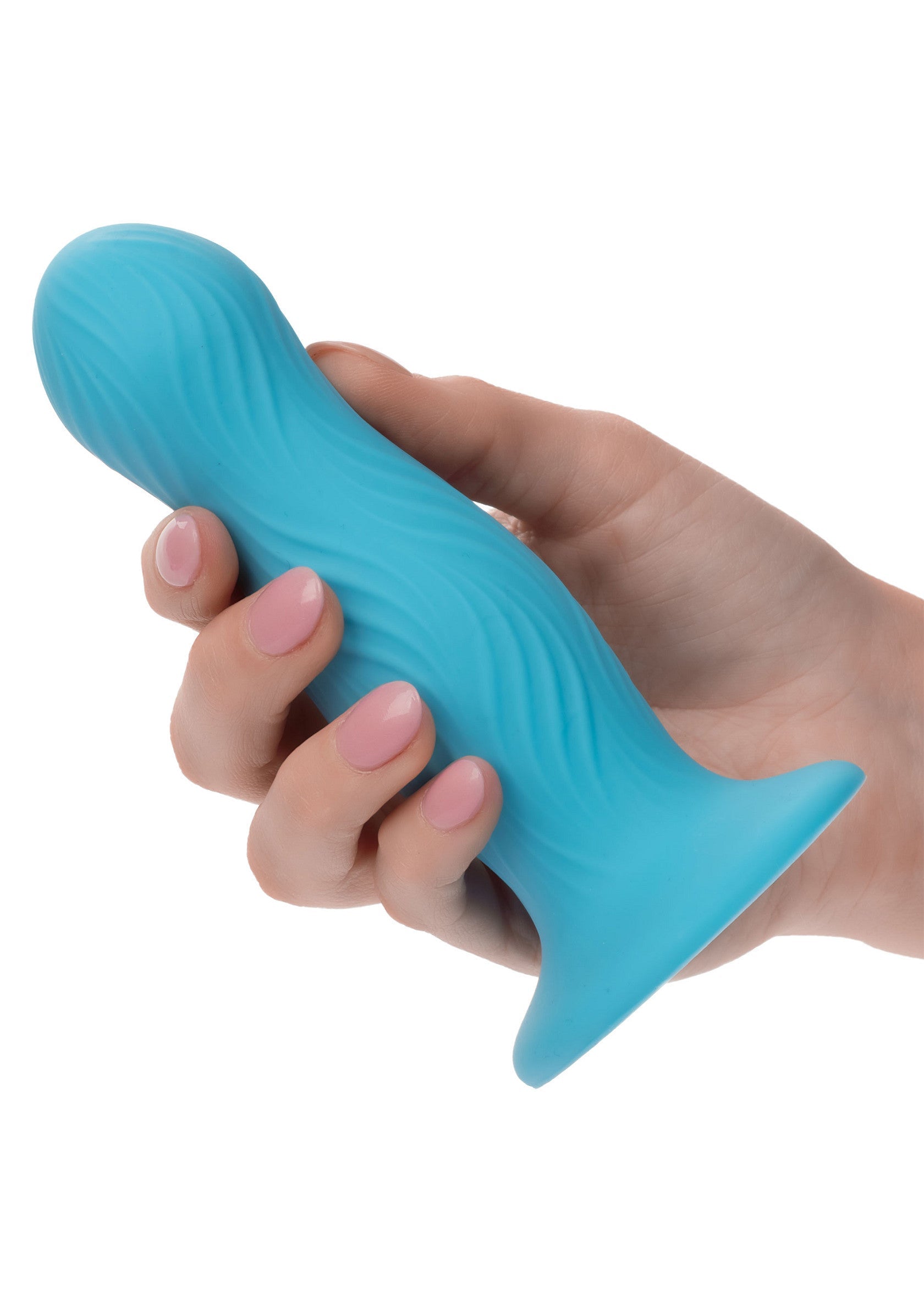 Plug anal bleu texturé, doux et flexible pour une expérience confortable et agréable.; Getextureerde blauwe anale plug, zacht en flexibel voor een comfortabele en prettige ervaring.; Textured blue butt plug, soft and flexible for a comfortable and pleasurable experience.