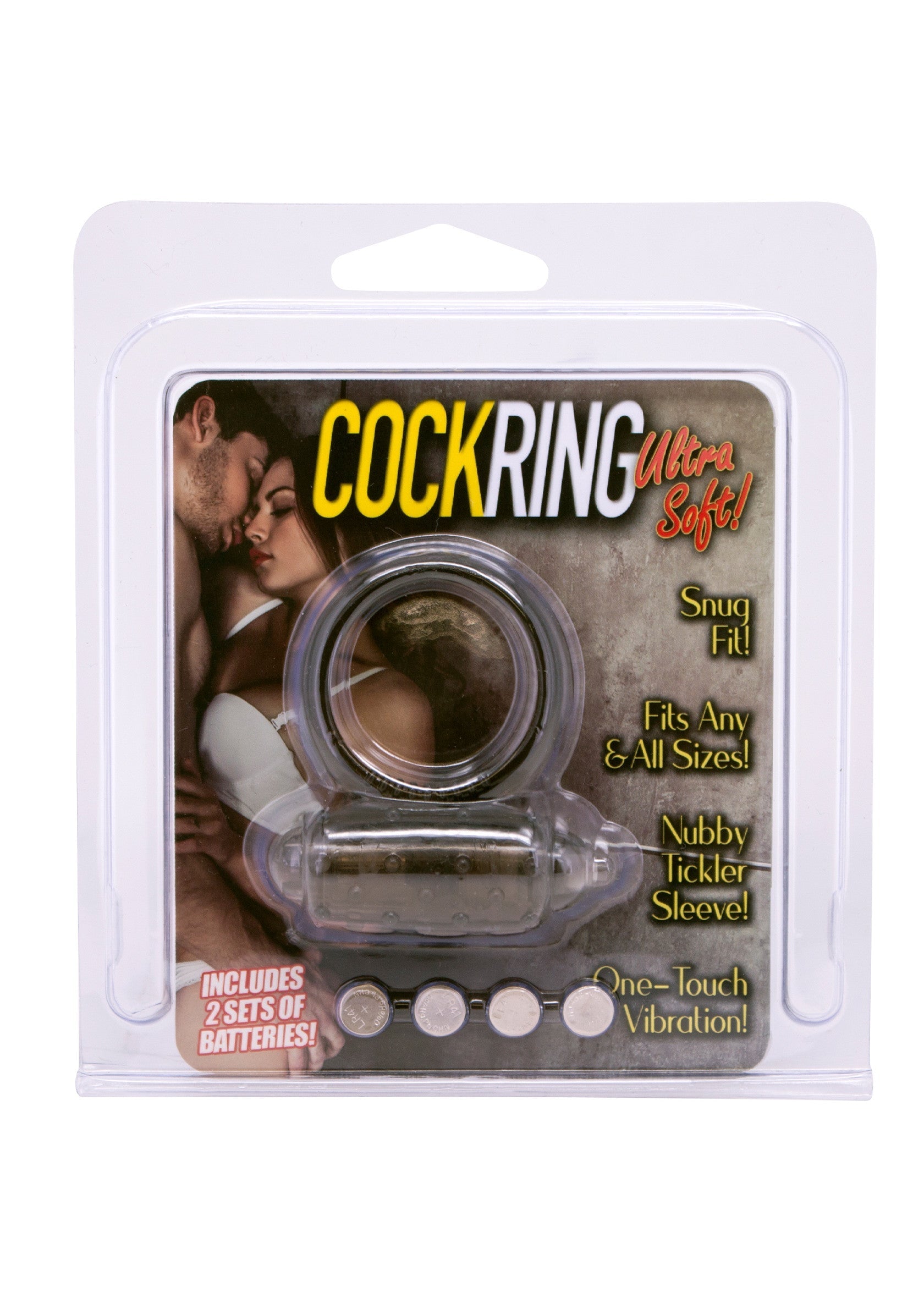 Cockring vibrant ultra doux pour plus de plaisir. Taille unique, avec manchon stimulant. Inclut piles.; Ultra zachte vibrerende cockring voor extra plezier. One size fits all, met stimulerende sleeve. Incl. batterijen.; Ultra soft vibrating cockring for extra pleasure. One size fits all, with tickler sleeve. Batteries included.