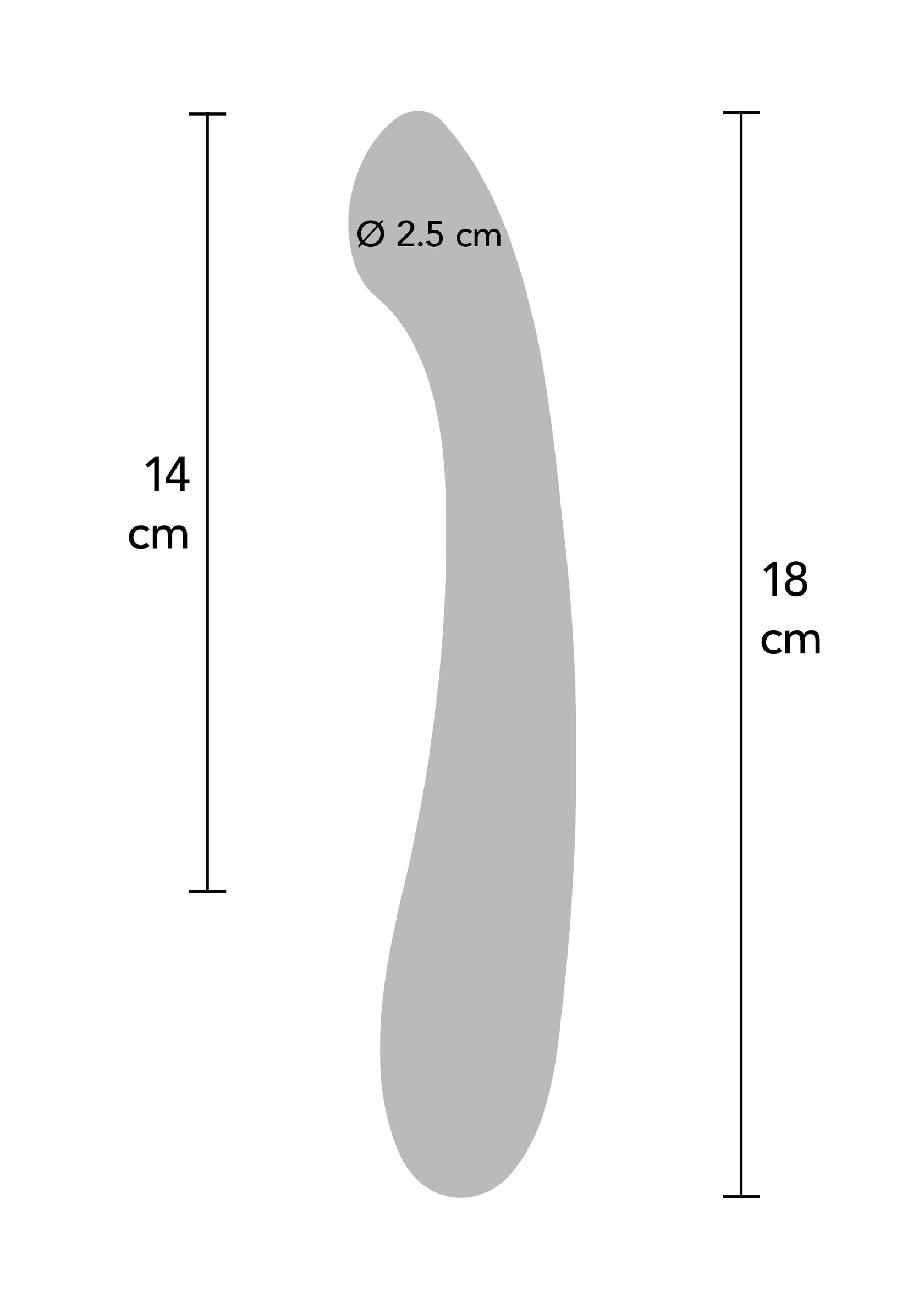 Schéma des dimensions d'un objet incurvé : 14cm de hauteur, diamètre de 2.5cm et longueur de 18cm. Idéal pour visualiser la taille du produit.; Afmetingen schema van een gebogen object: 14cm hoog, diameter van 2.5cm en lengte van 18cm. Ideaal om de grootte van het product te visualiseren.; Dimensions diagram of a curved object: 14cm height, 2.5cm diameter and 18cm length. Ideal for visualizing the product size.