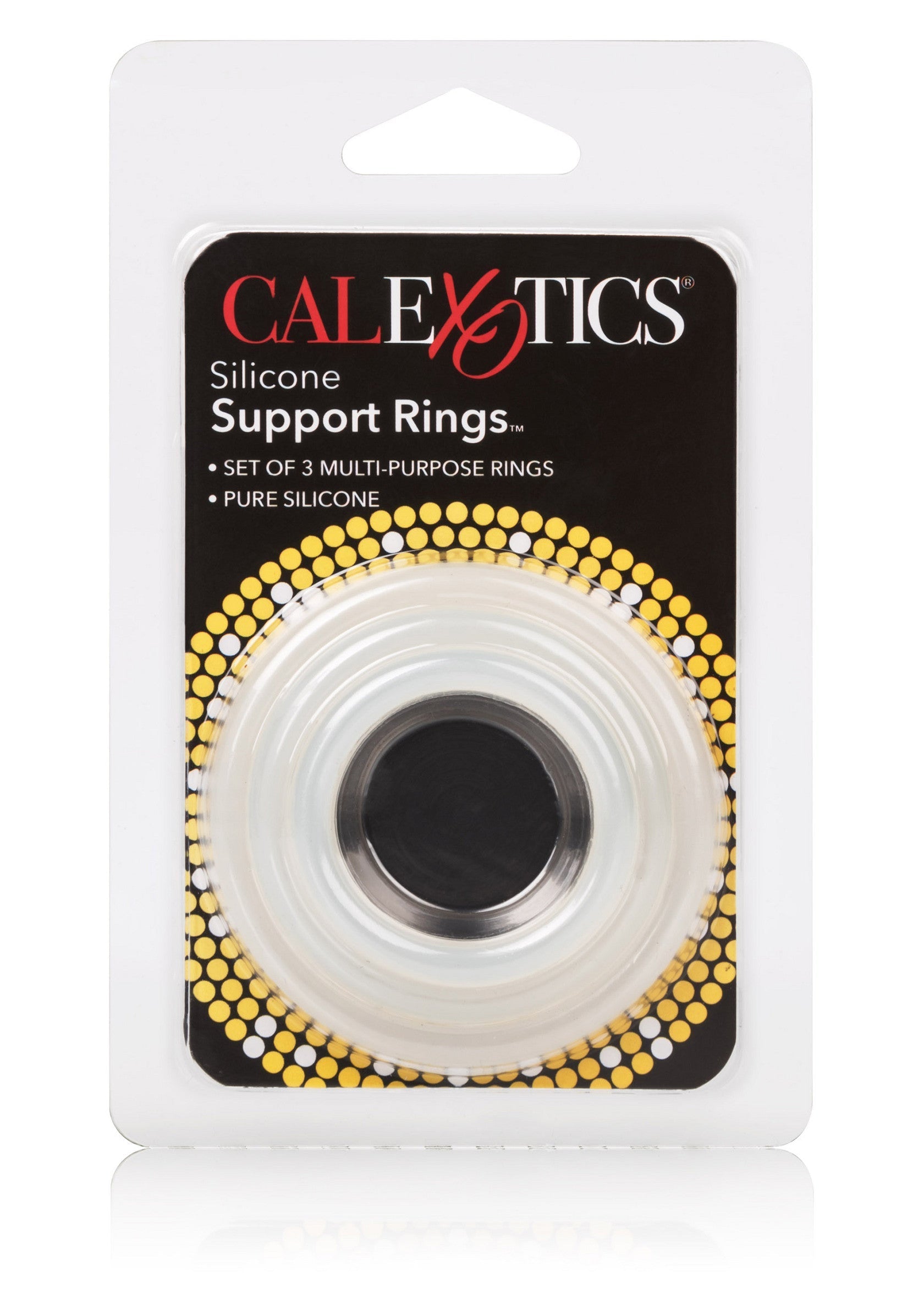 Anneaux de soutien en silicone CalExotics. Ensemble de 3 anneaux multi-usages. Silicone pur.; CalExotics silicone steunringen. Set van 3 multifunctionele ringen. Pure siliconen.; CalExotics silicone support rings. Set of 3 multi-purpose rings. Pure silicone.