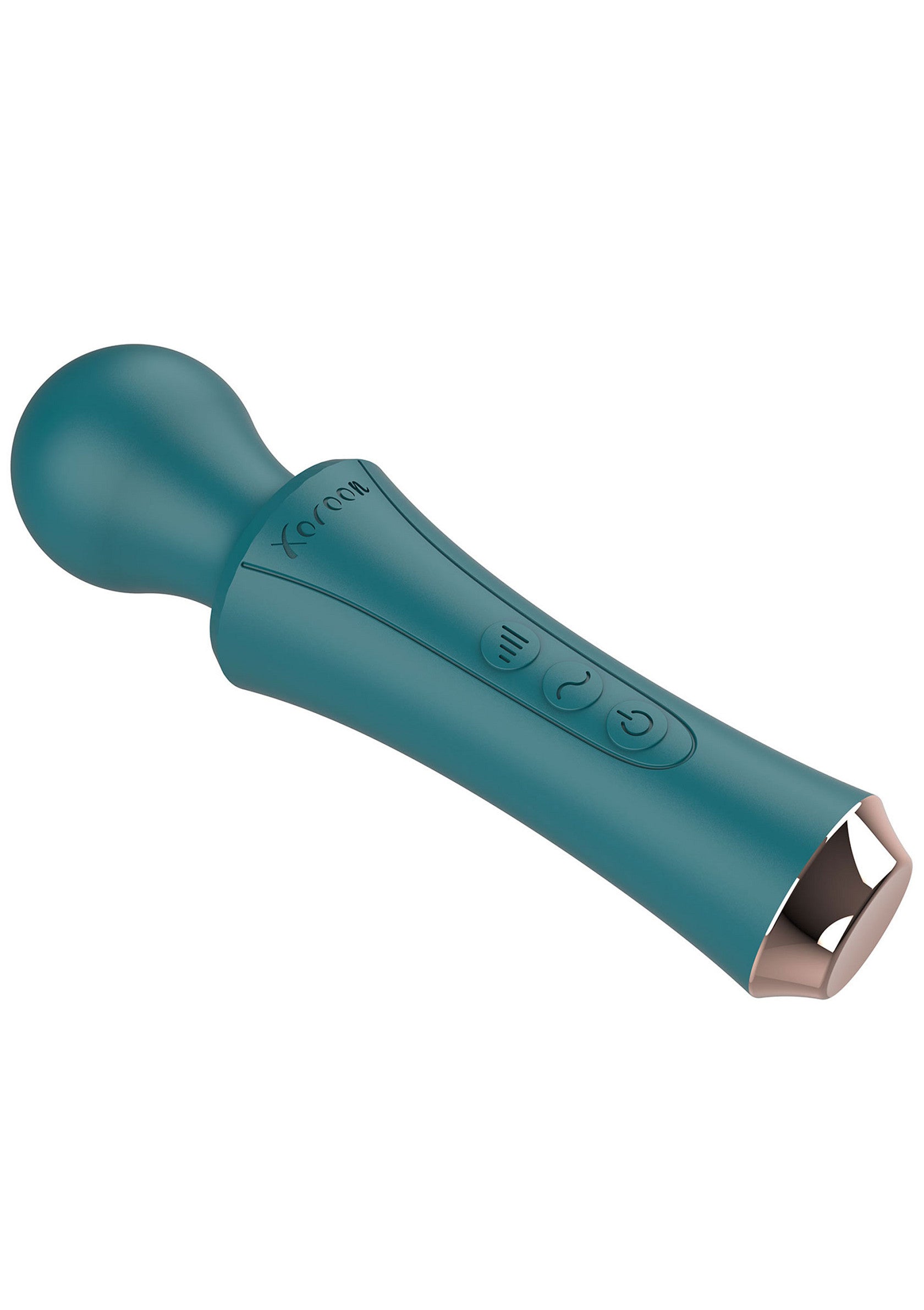 Masseur vibrant XForce, teal et doré pour des sensations uniques.; XForce vibrerende stimulator, teal en goud voor unieke sensaties.; XForce vibrating massager, teal and gold for unique sensations.