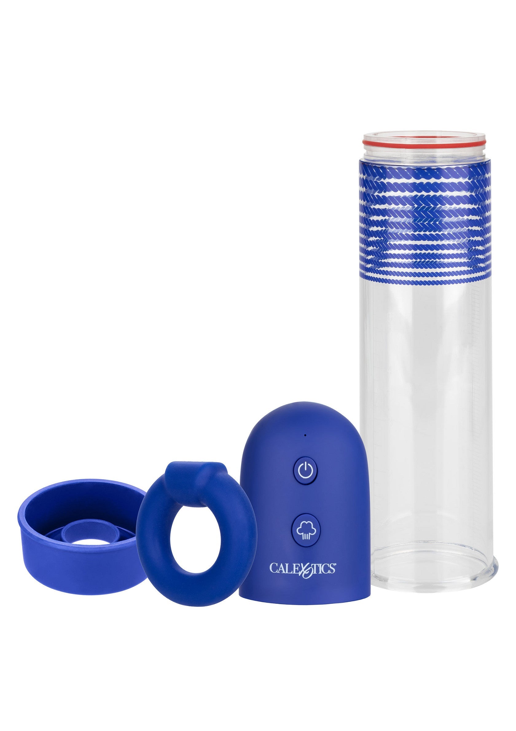 Kit de pompe pénienne électrique CalExotics pour hommes, amélioration masculine.; CalExotics elektrische penis pomp kit voor mannen, mannelijke verbetering.; CalExotics electric penis pump kit for men, male enhancement.
