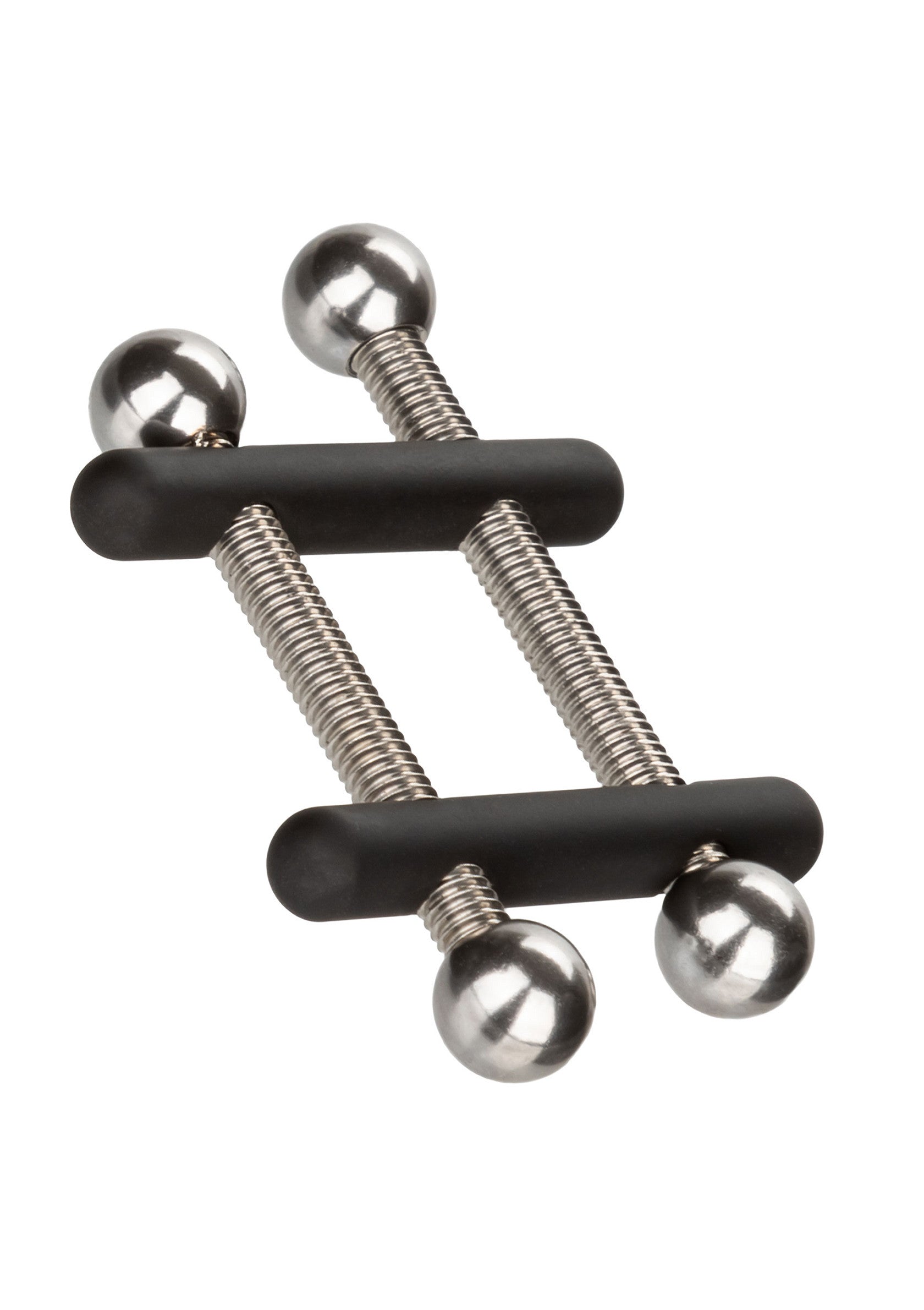 Pinces à tétons réglables avec embouts à billes.; Verstelbare tepelklemmen met kogeluiteinden.; Adjustable nipple clamps with ball ends.