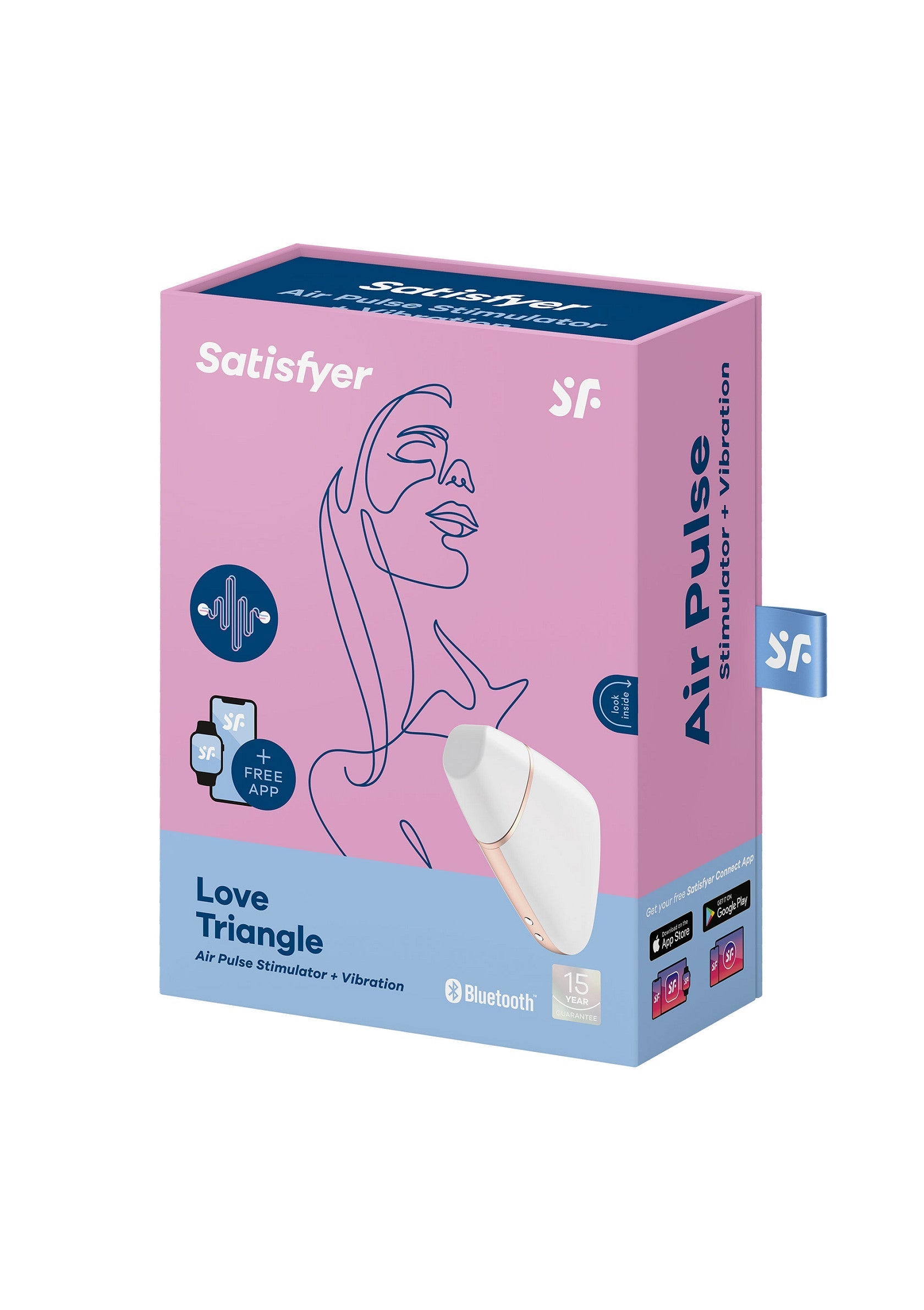 Satisfyer Love Triangle stimulateur à air pulsé et vibrations. Découvrez des sensations uniques et intenses pour votre plaisir personnel.; Satisfyer Love Triangle air pulse stimulator en vibraties. Ontdek unieke en intense sensaties voor je persoonlijke plezier.; Satisfyer Love Triangle air pulse and vibration stimulator. Discover unique, intense sensations for your personal pleasure.
