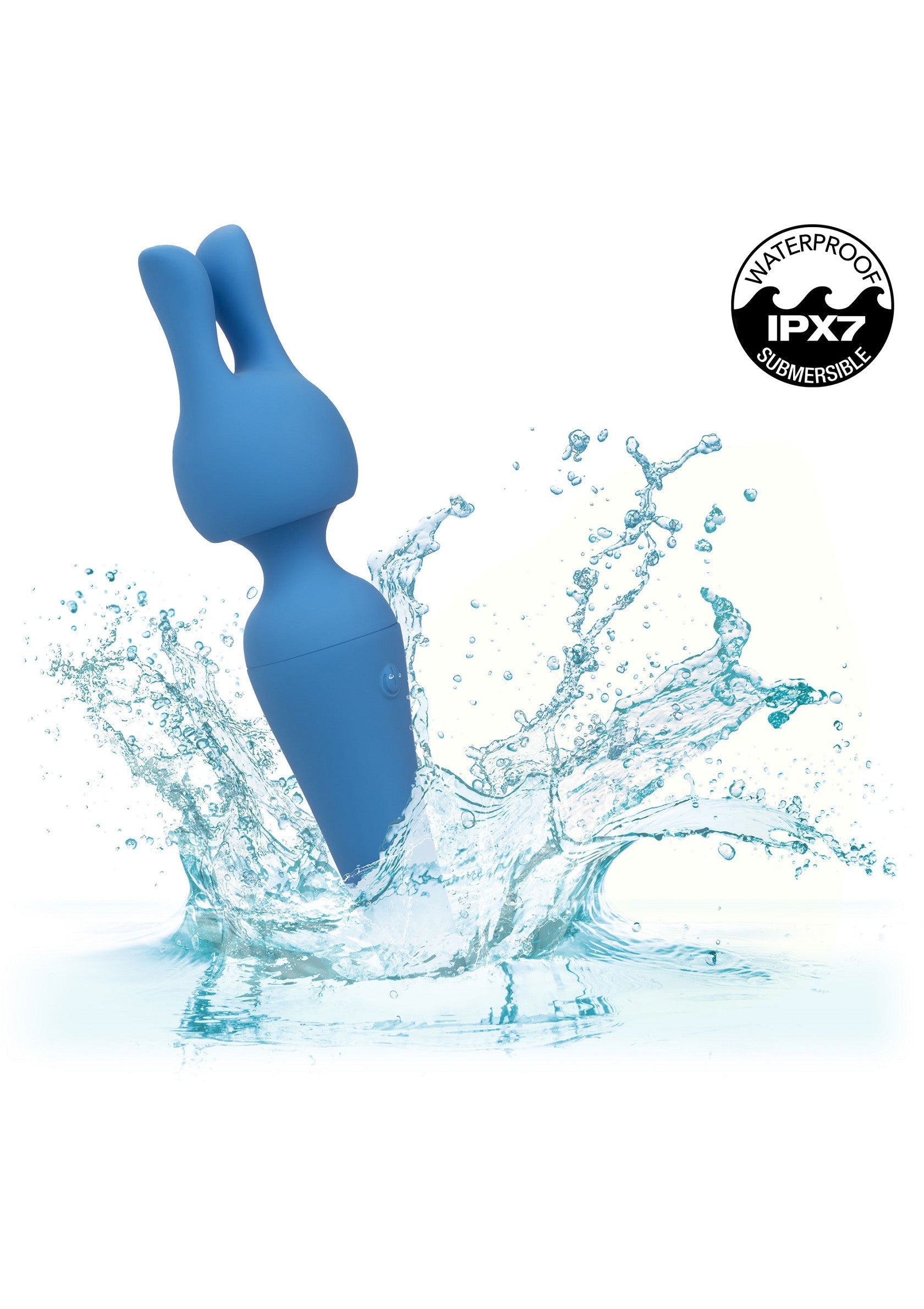 Vibromasseur lapin bleu étanche. Découvrez des sensations aquatiques uniques avec ce jouet intime submersible.; Waterdichte blauwe vibrator in konijnvorm. Ontdek unieke aquatische sensaties met dit dompelbare speeltje.; Waterproof blue rabbit vibrator. Discover unique aquatic sensations with this submersible intimate toy.