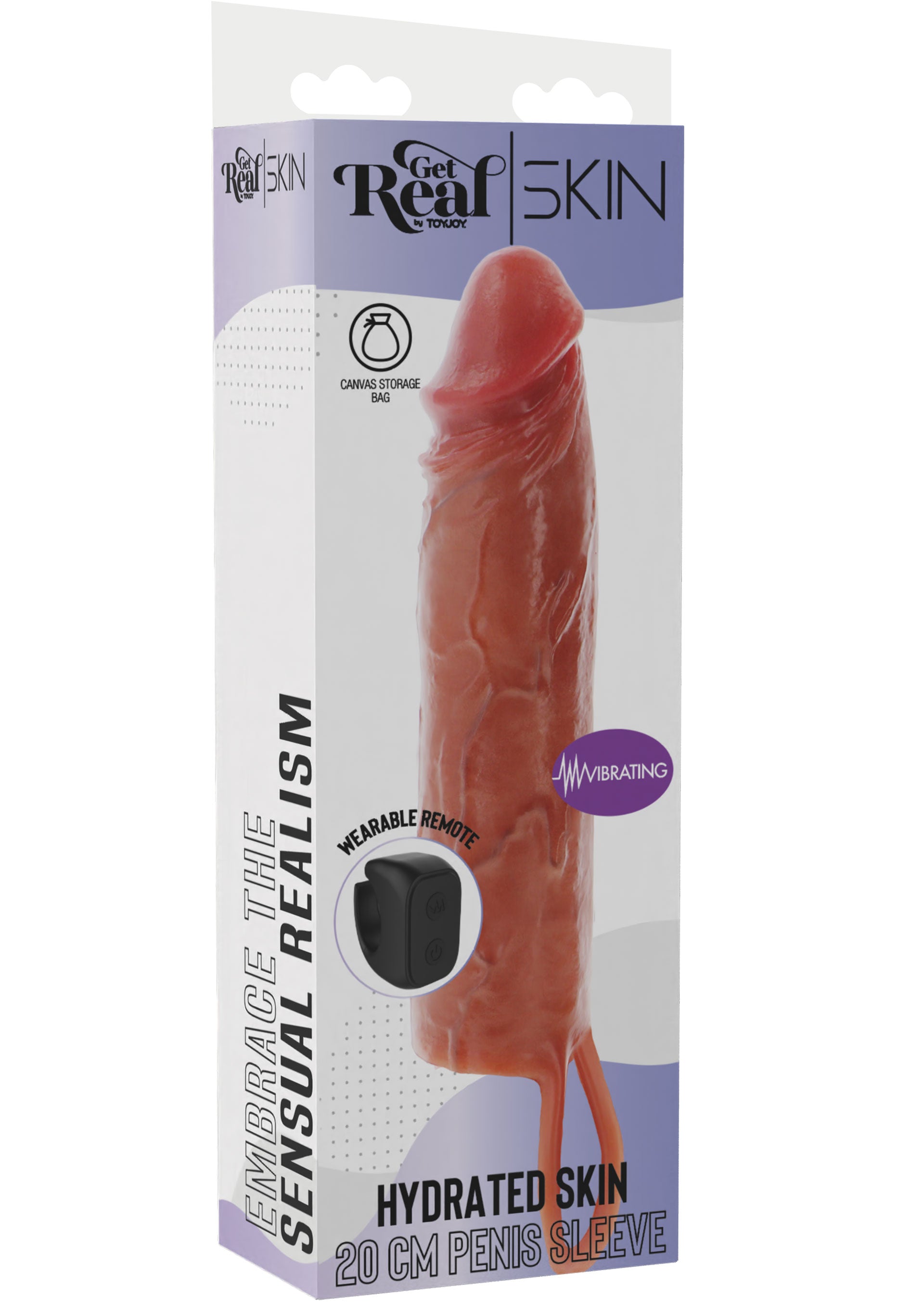 Gaine pénienne vibrante Get Real Skin de 20 cm pour une expérience sensuelle réaliste.; Get Real Skin 20 cm penis sleeve met vibratie voor een realistische sensuele ervaring.; Get Real Skin 20 cm vibrating penis sleeve for a realistic sensual experience.