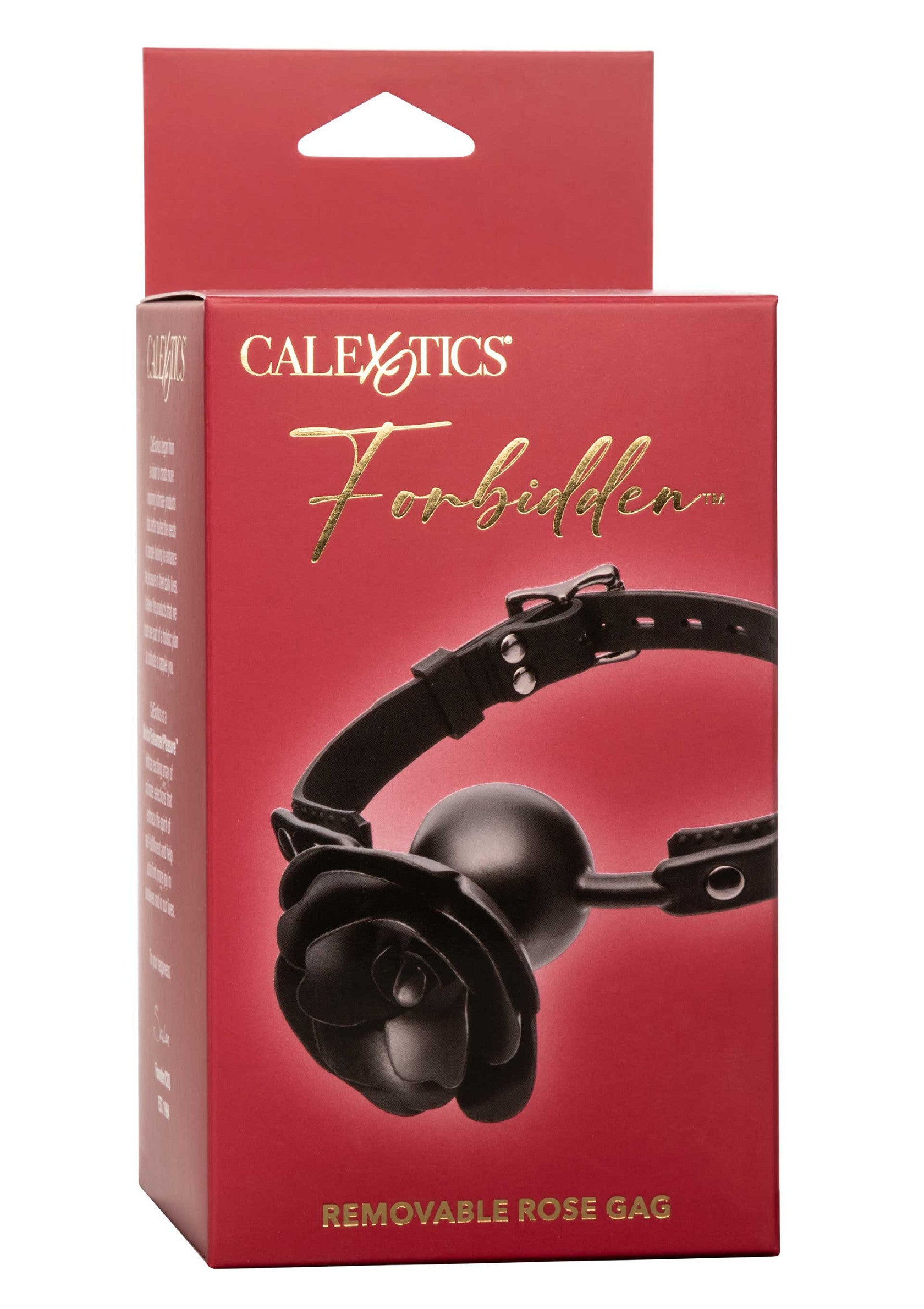 CalExotics Forbidden Removable Rose Gag. Accessoire érotique avec un motif de rose. ; CalExotics Forbidden Removable Rose Gag. Erotische accessoire met een rozenmotief.; CalExotics Forbidden Removable Rose Gag. Erotic accessory featuring a rose motif.