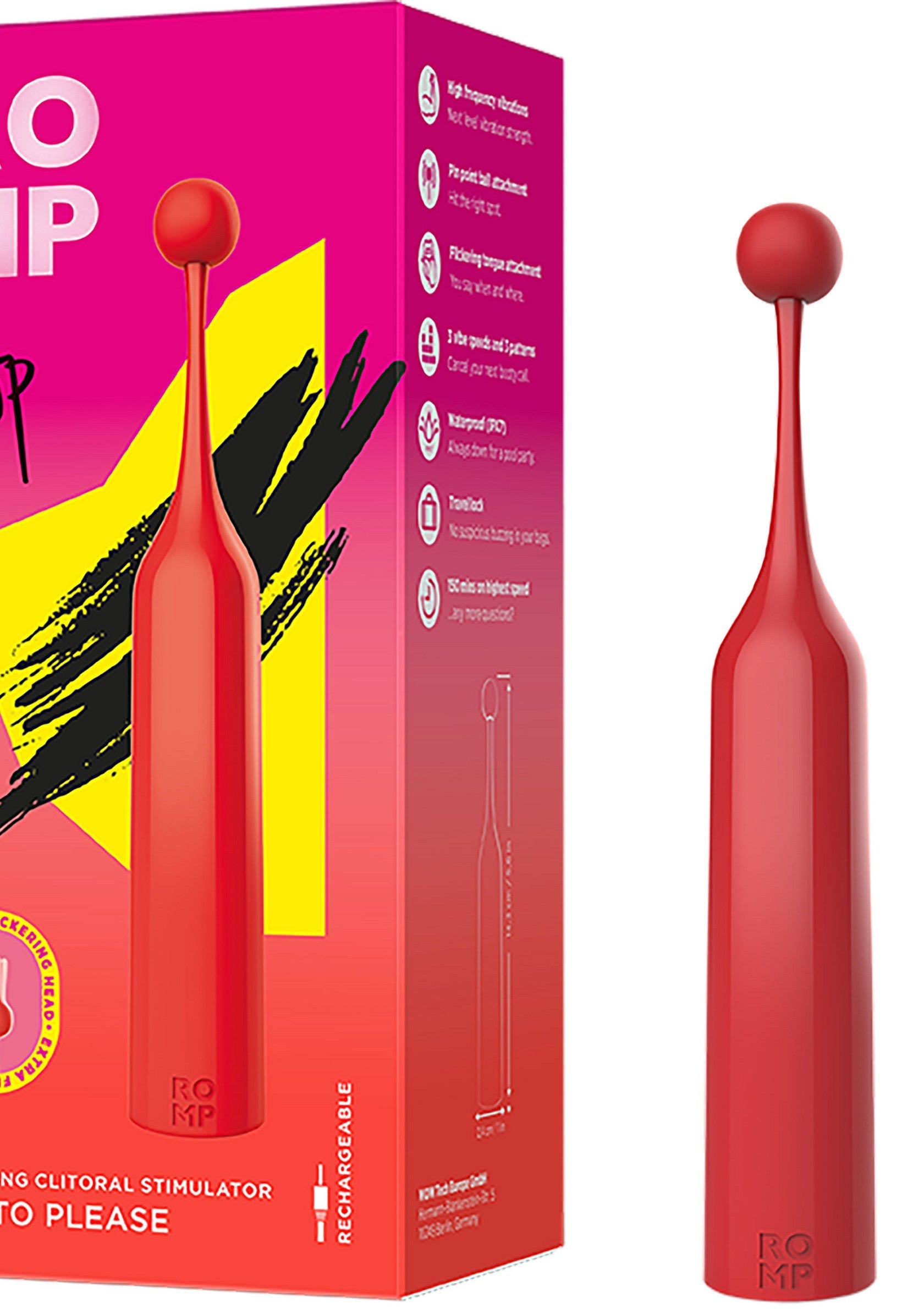 Stimulateur clitoridien Ro-Bump pour un plaisir intense. Rouge, rechargeable et étanche.; Ro-Bump clitorisstimulator voor intens genot. Rood, oplaadbaar en waterdicht.; Ro-Bump clitoral stimulator for intense pleasure. Red, rechargeable, and waterproof.