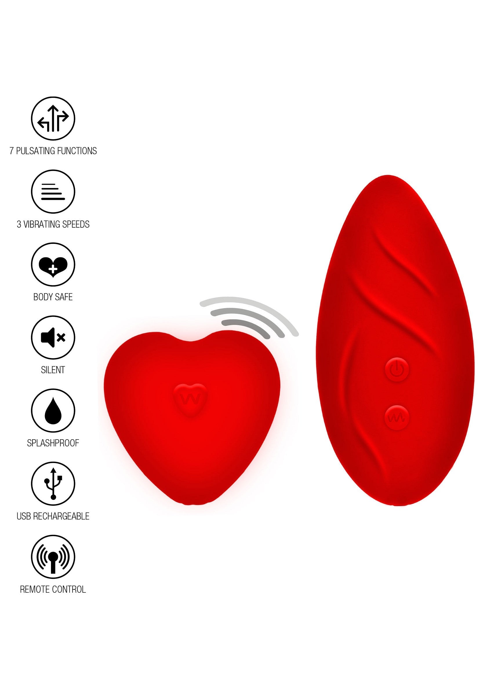 Duo vibrant rouge avec télécommande, rechargeable USB, étanche. 7 modes de pulsations, 3 vitesses. Plaisir garanti !; Rode vibrerende duo met afstandsbediening, USB oplaadbaar, waterdicht. 7 pulserende functies, 3 snelheden. Gegarandeerd plezier!; Red vibrating duo with remote control, USB rechargeable, waterproof. 7 pulsating functions, 3 speeds. Guaranteed pleasure!