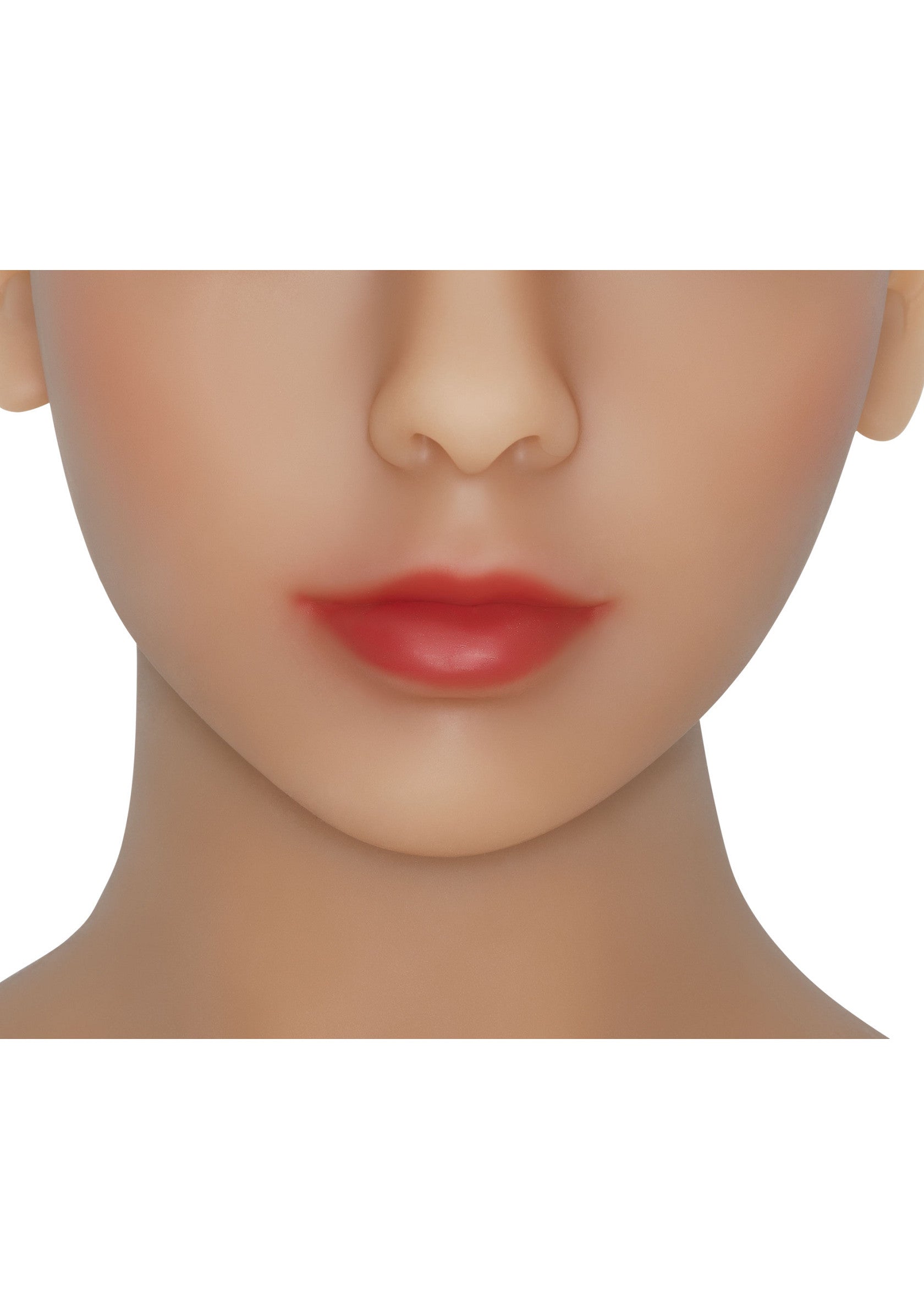 Visage de mannequin réaliste avec des lèvres rouges parfaites pour l'entraînement au maquillage et l'affichage.; Realistisch mannequin gezicht met rode lippen, perfect voor make-up training en display.; Realistic mannequin face with red lips, perfect for makeup training and display.