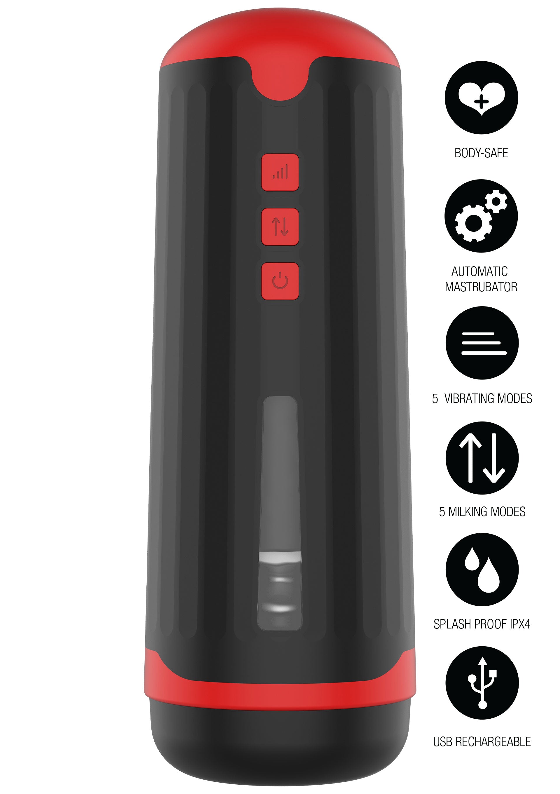 Masturbateur automatique avec 5 modes de vibration et 5 modes de traite. Rechargeable par USB et étanche IPX4.; Automatische masturbator met 5 vibratiestanden en 5 melkstanden. USB oplaadbaar en spatwaterdicht IPX4.; Automatic masturbator with 5 vibrating modes and 5 milking modes. USB rechargeable and splash proof IPX4.