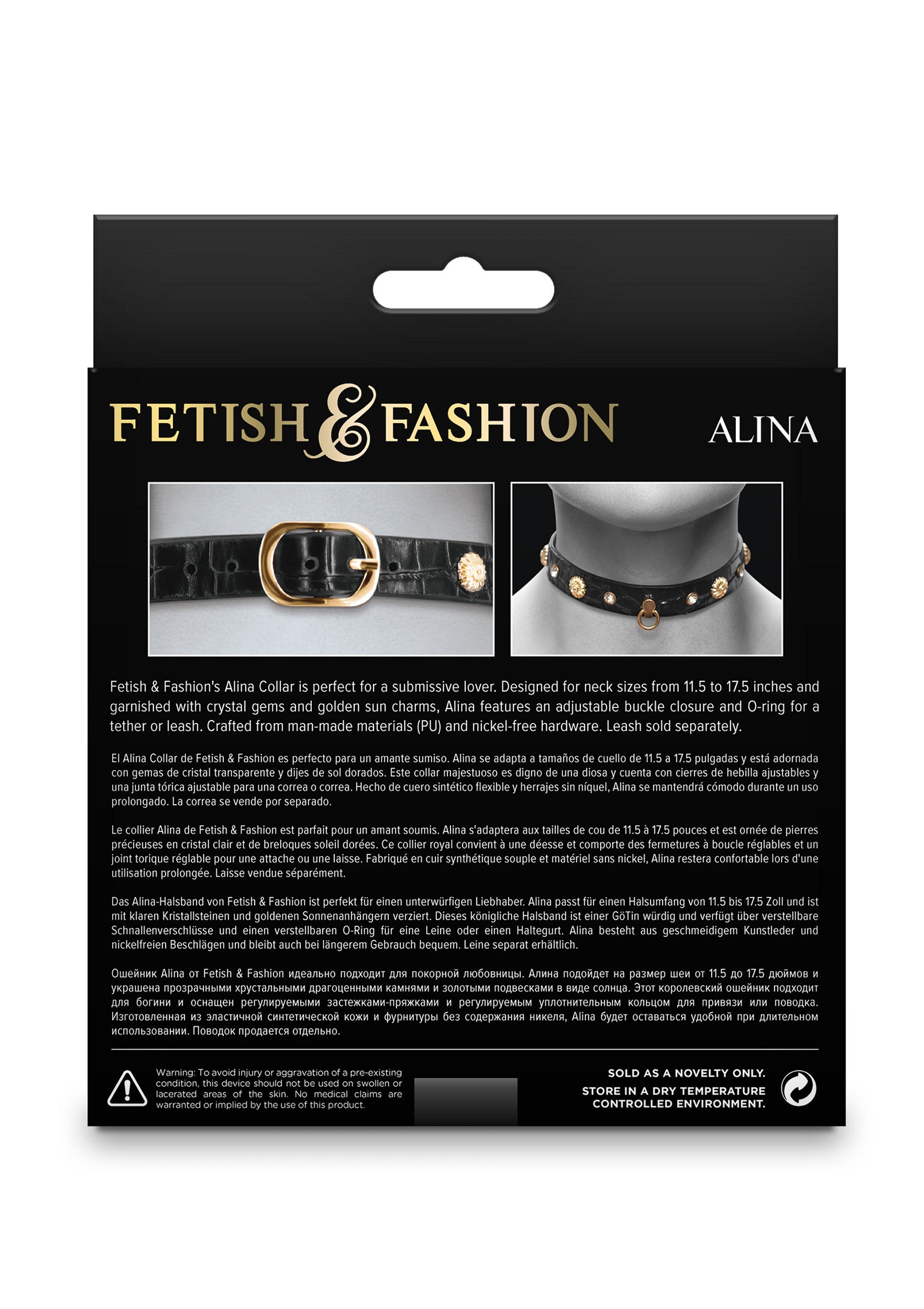 Collier Alina Fetish & Fashion, parfait pour les jeux de soumission. Ajustable, avec détails en cristal et quincaillerie sans nickel.; Alina Fetish & Fashion halsband, perfect voor onderdanige liefhebbers. Verstelbaar, met kristallen details en nikkelvrije hardware.; Fetish & Fashion Alina Collar, perfect for submissive play. Adjustable, with crystal details and nickel-free hardware. Leash sold separately.