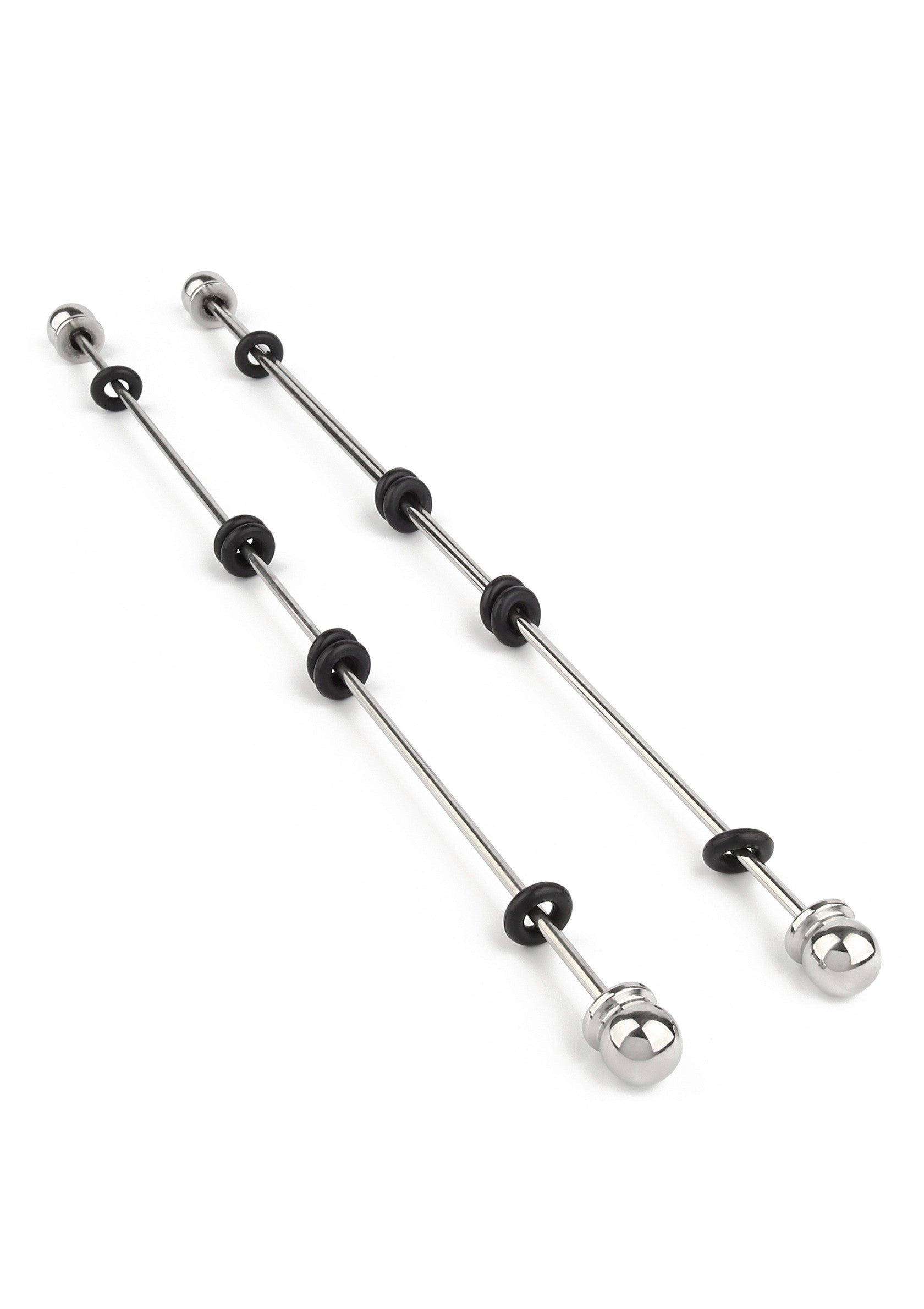 Écarteurs en acier inoxydable avec joints toriques en caoutchouc.; Stainless steel stretchers met rubberen O-ringen.; Stainless steel stretchers with rubber O-rings.