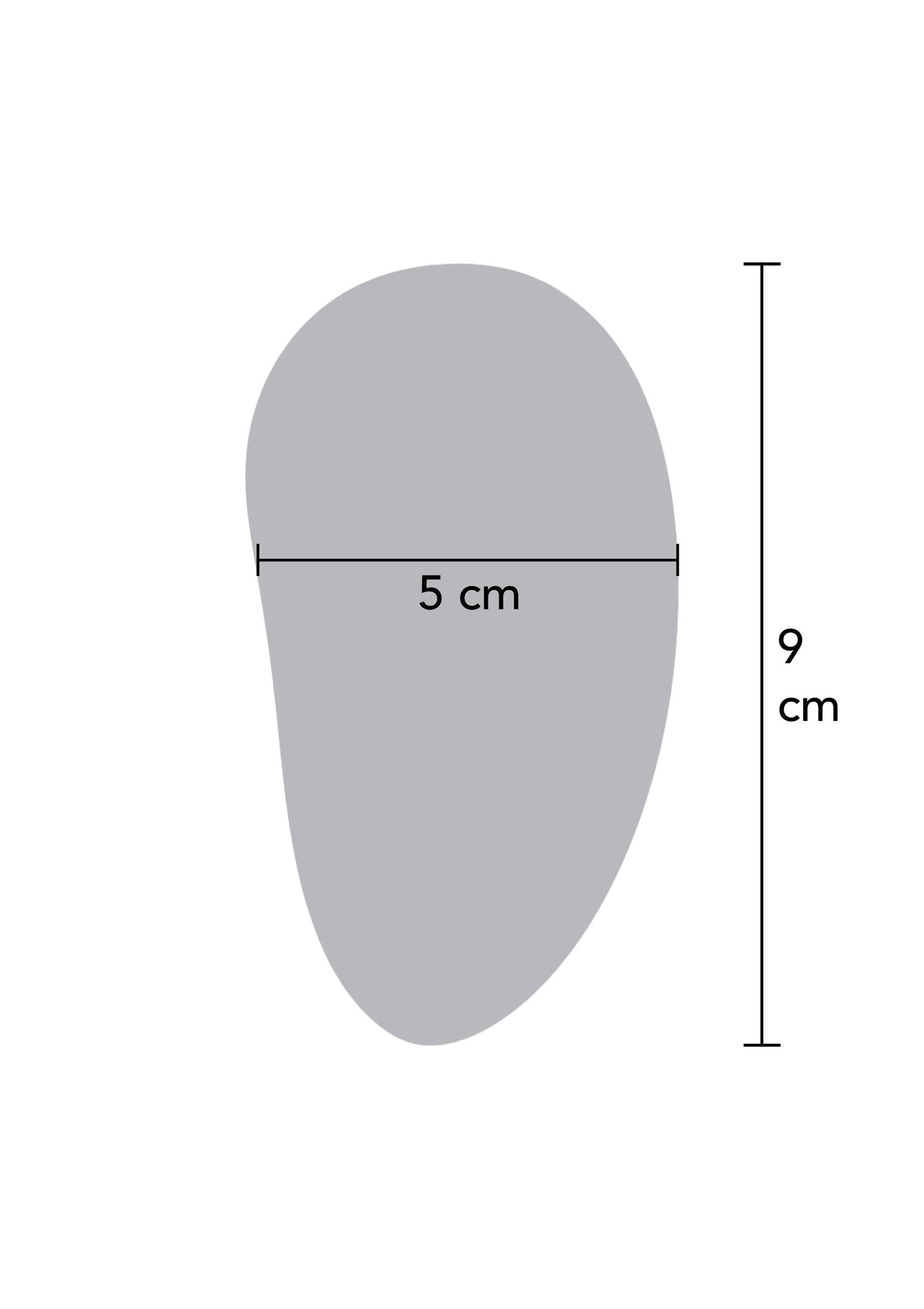 Dimensions : forme grise, 5 cm de largeur et 9 cm de hauteur.; Afmetingen: grijze vorm, 5 cm breed en 9 cm hoog.; Dimensions: grey shape, 5 cm width and 9 cm height.