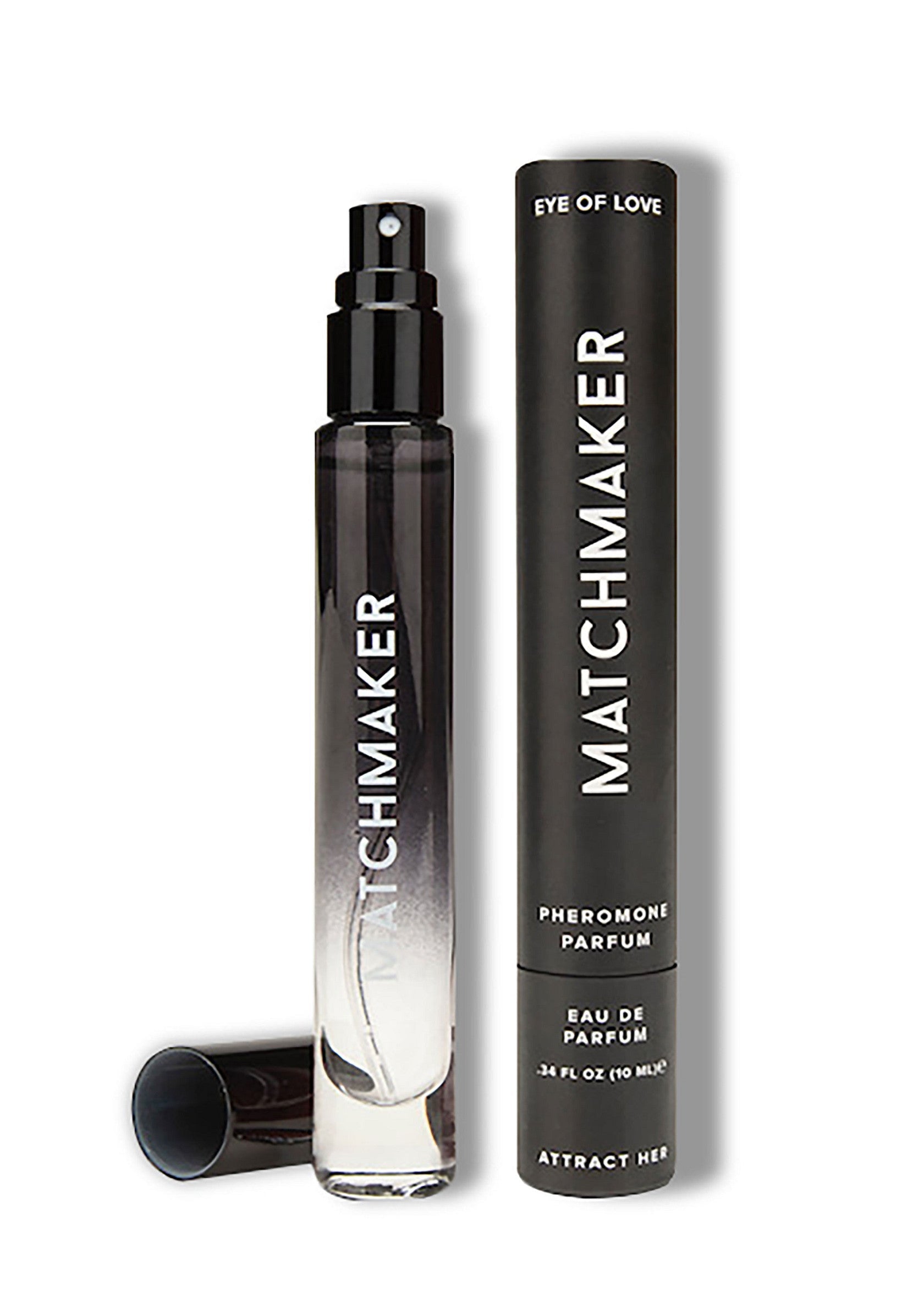 Parfum aux phéromones Matchmaker Eye of Love pour attirer les femmes. Format voyage pratique.; Matchmaker Eye of Love feromoonparfum om vrouwen aan te trekken. Handig reisformaat.; Matchmaker Eye of Love pheromone perfume to attract women. Convenient travel size.