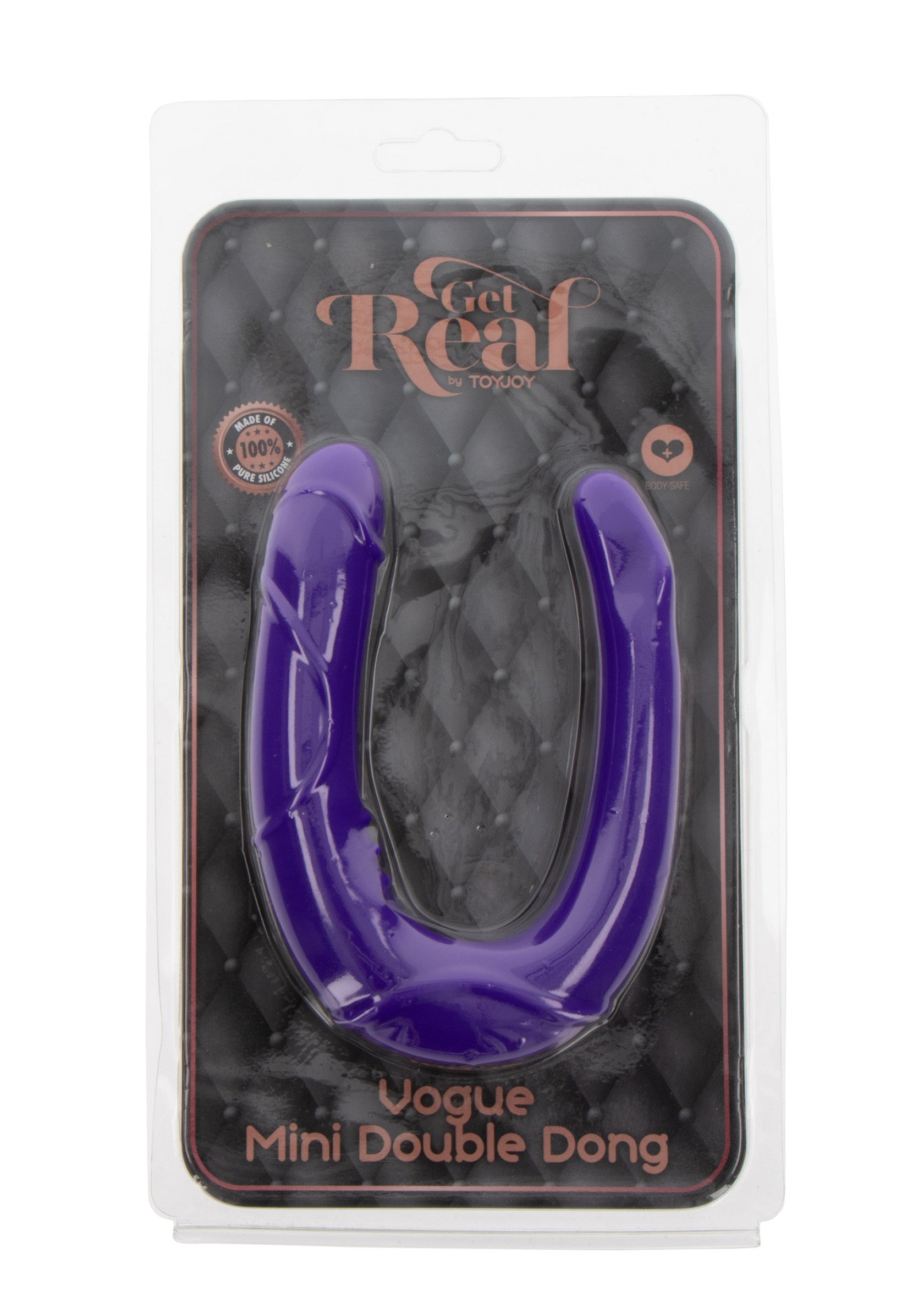 Get Real Toys Vogue Mini Double Dong. Plaisir double avec ce gode double violet en silicone sûr pour le corps.; Get Real Toys Vogue Mini Double Dong. Dubbel plezier met deze paarse dubbele dildo van veilige siliconen.; Get Real Toys Vogue Mini Double Dong. Double the pleasure with this purple double dong made of body-safe silicone.