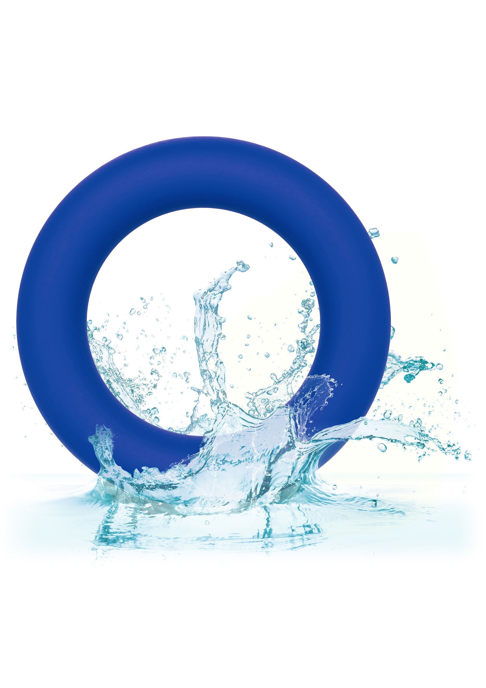 Anneau vibrant bleu, étanche et éclaboussé d'eau. Parfait pour pimenter vos moments intimes.; Blauwe vibrerende ring, waterdicht en met waterspatten. Perfect om je intieme momenten op te fleuren.; Blue vibrating ring, waterproof and water splashed. Perfect to spice up your intimate moments.