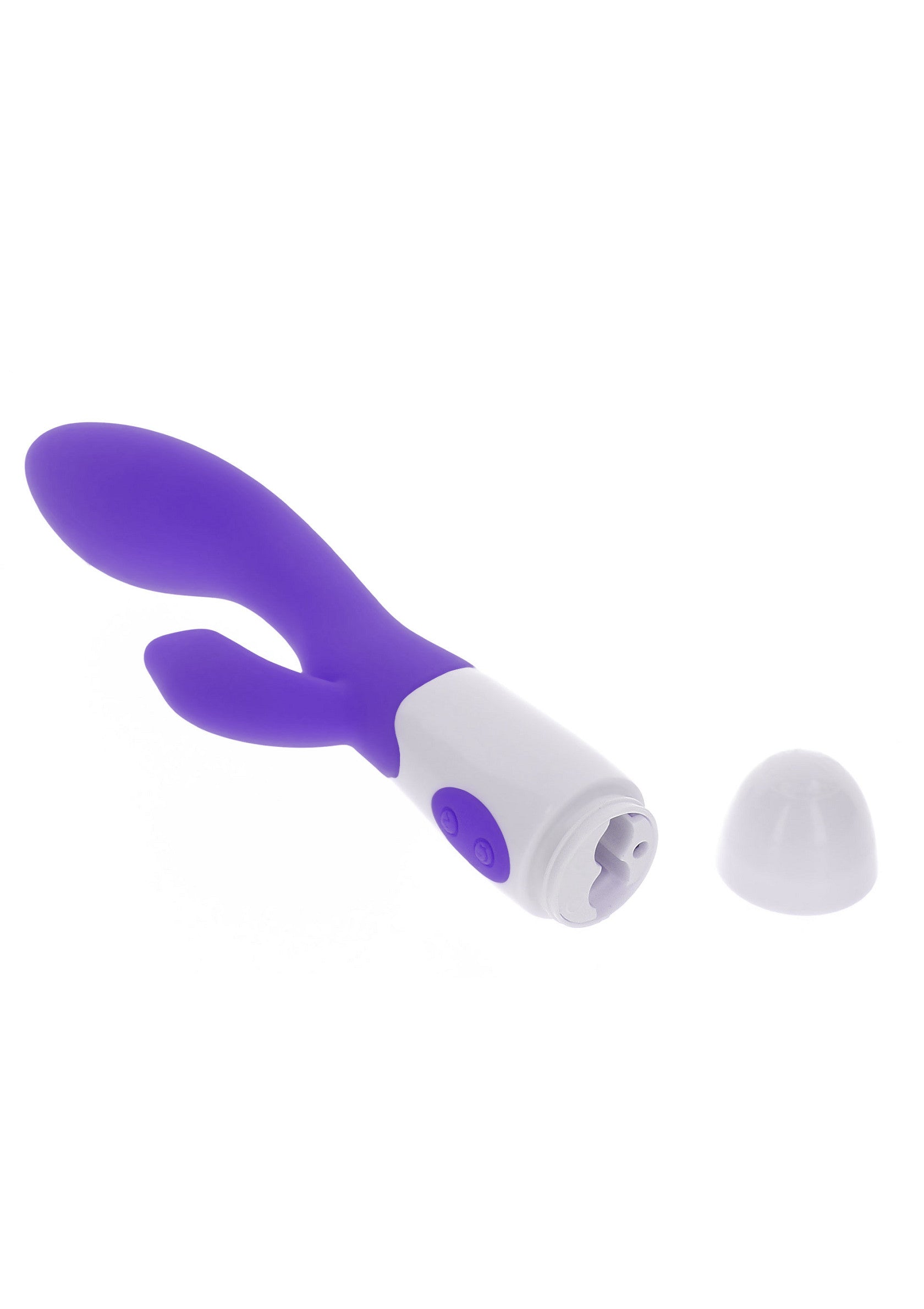 Vibromasseur clitoridien double, violet et blanc. Plaisir intense garanti!; Dubbele clitoris vibrator, paars en wit. Gegarandeerd intens genot!; Double clitoral vibrator, purple and white. Intense pleasure guaranteed!