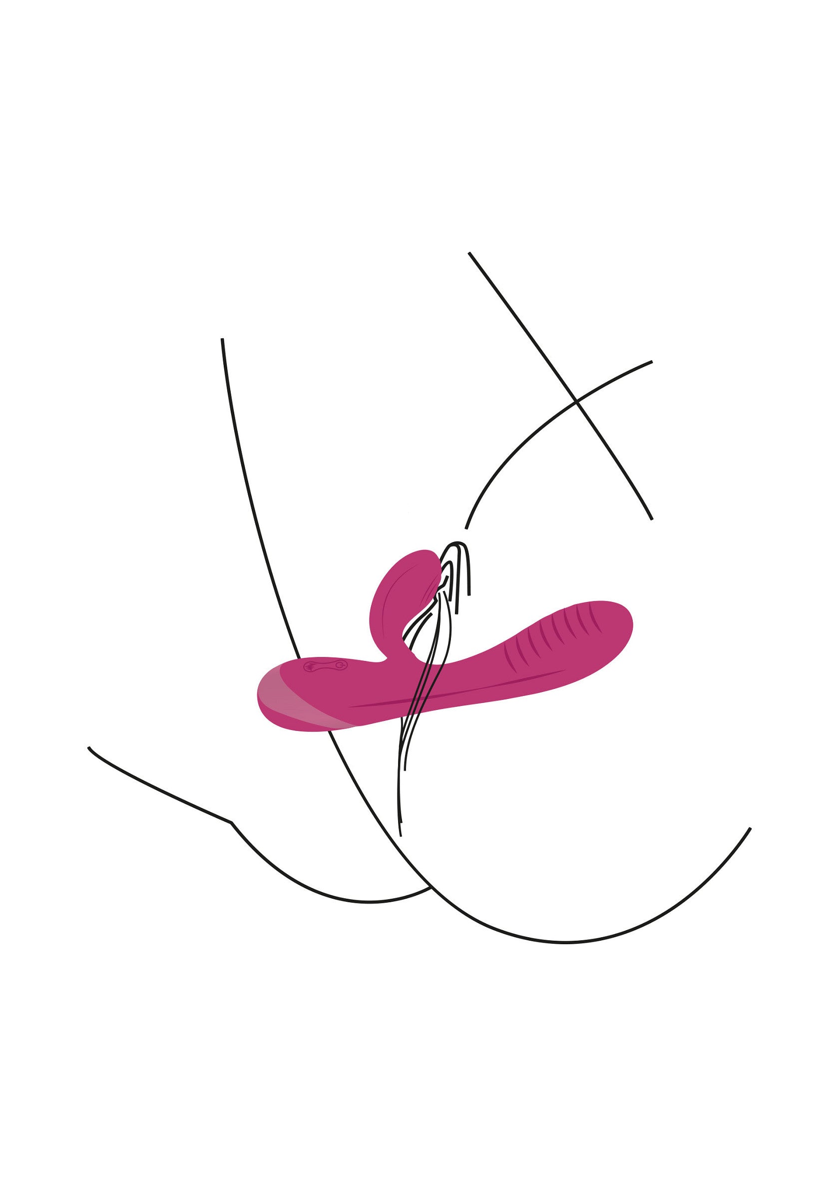 Illustration minimaliste d'un sextoy rose pour le plaisir féminin.; Minimalistische illustratie van een roze seksspeeltje voor vrouwelijk genot.; Minimalist illustration of a pink sex toy for female pleasure.