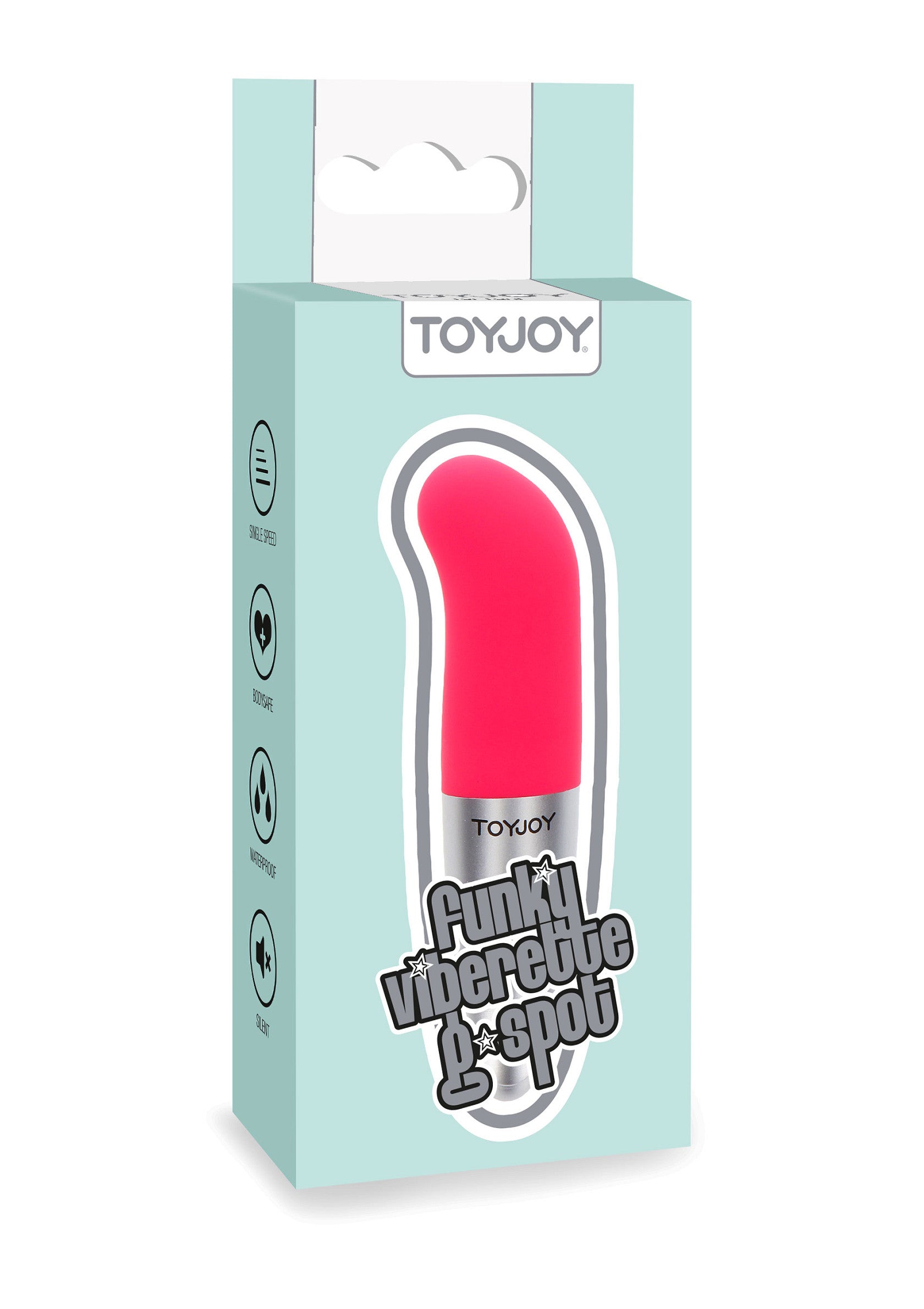 ToyJoy Funky Vibre Et Cie G-Spot vibromasseur rose en boîte.; ToyJoy Funky Vibre Et Cie G-Spot roze vibrator in doos.; ToyJoy Funky Vibre Et Cie G-Spot pink vibrator in box.