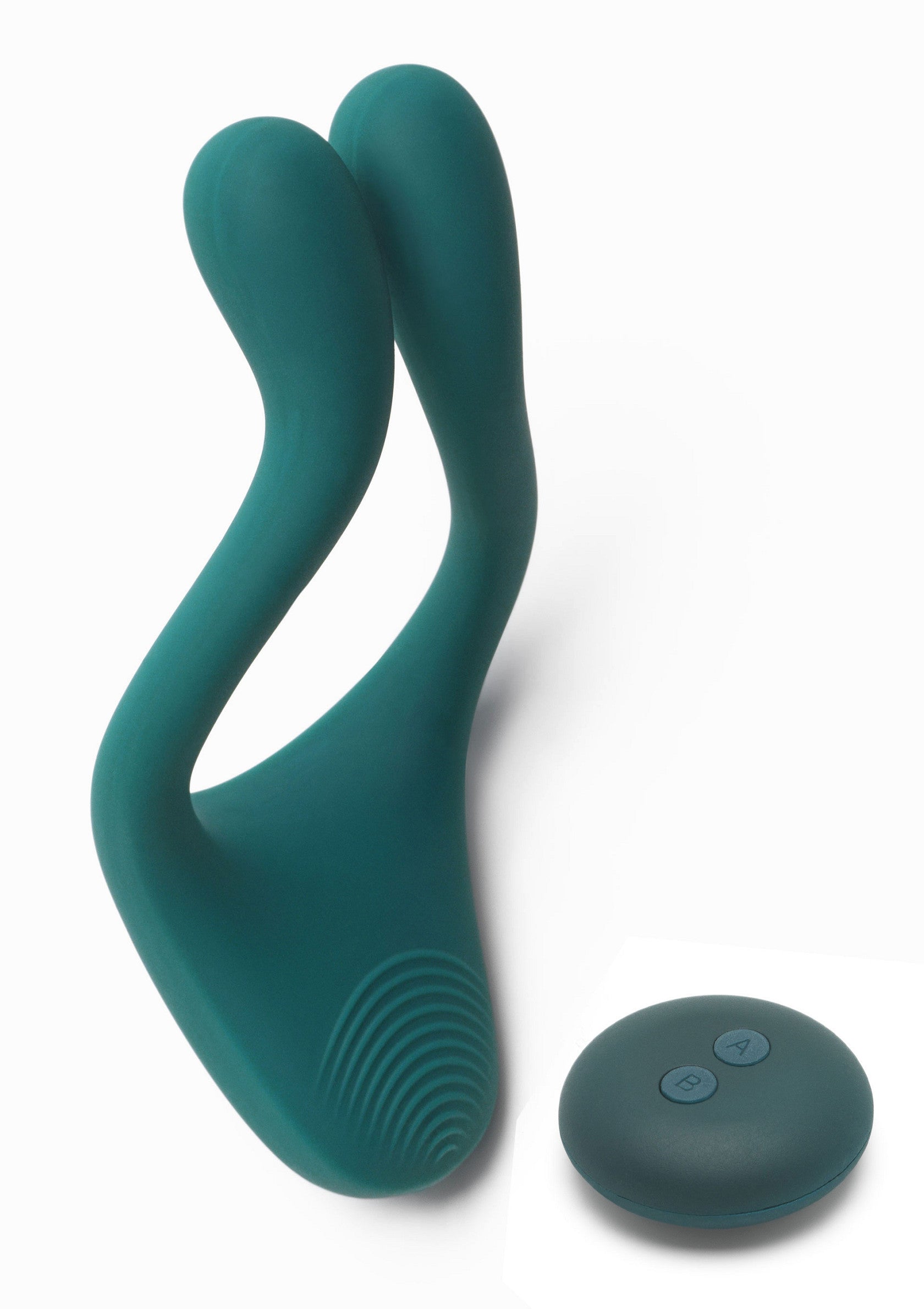 Masseur personnel double en vert d'eau, avec télécommande sans fil. Plaisir garanti!; Dubbele persoonlijke stimulator in blauwgroen, met draadloze afstandsbediening. Gegarandeerd plezier!; Teal double personal massager, with wireless remote control. Pleasure guaranteed!