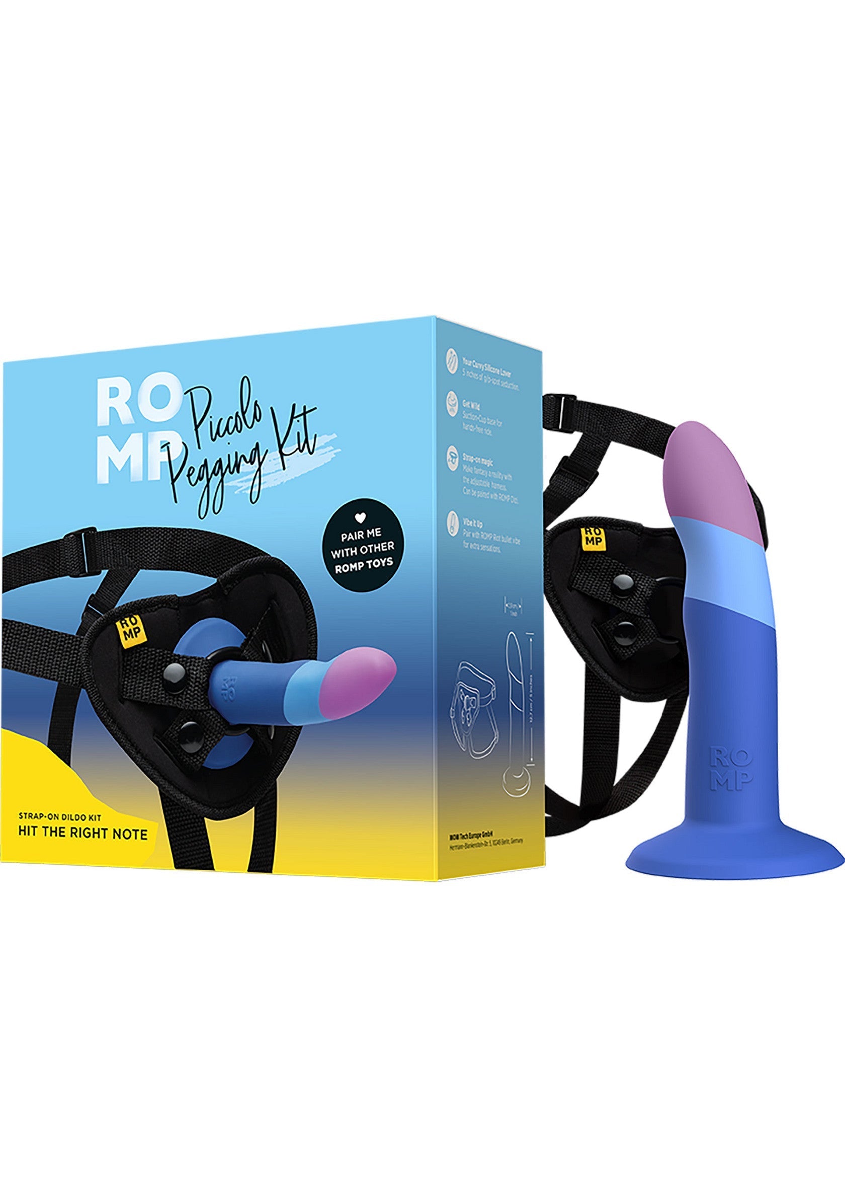 Kit de harnais et gode ROMP Piccolo Pegging Kit. Explorez votre sexualité avec cet ensemble excitant et confortable.; ROMP Piccolo Pegging Kit strap-on set. Verken je seksualiteit met deze opwindende en comfortabele set.; ROMP Piccolo Pegging Kit strap-on set. Explore your sexuality with this exciting and comfortable set.